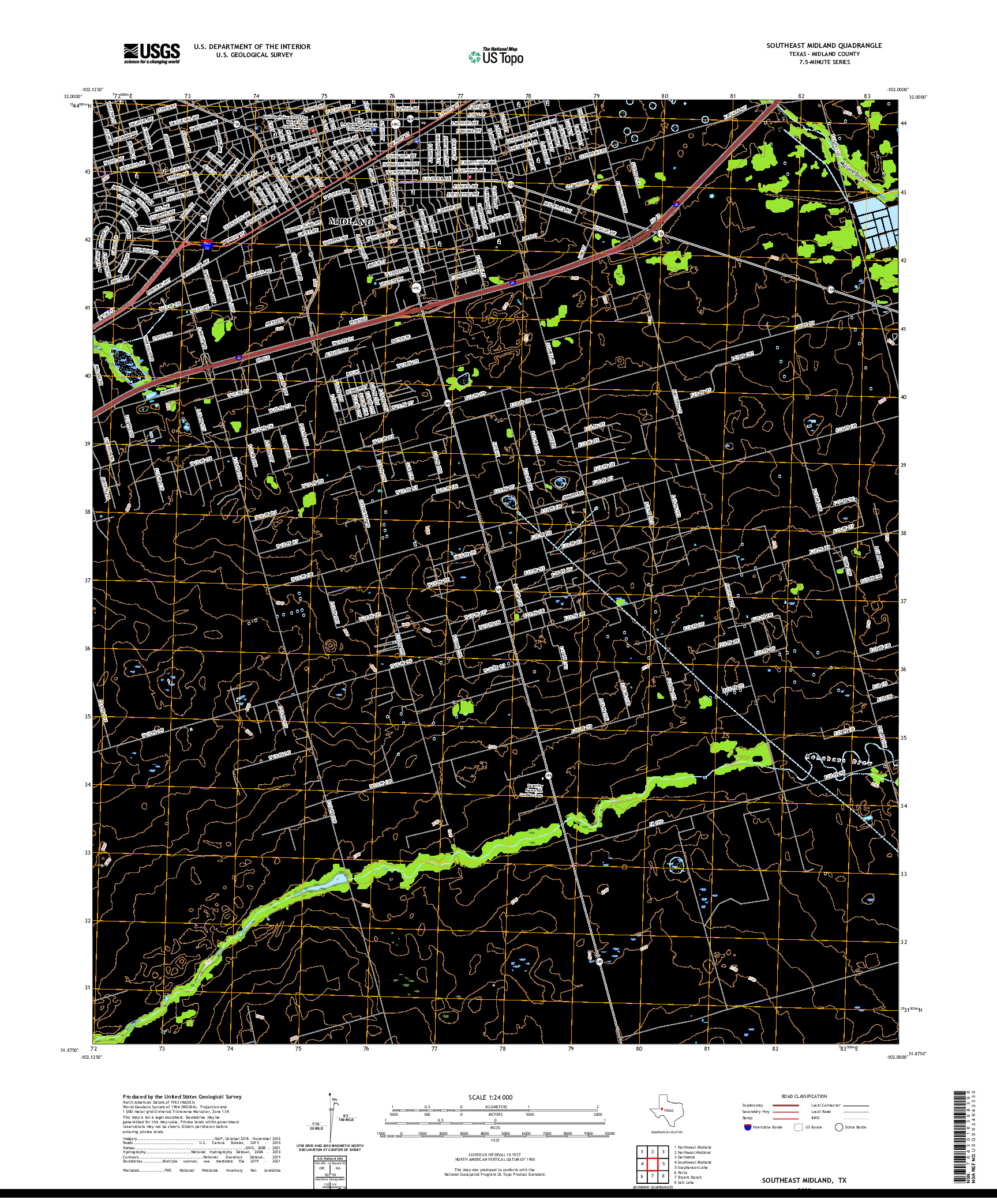 US TOPO 7.5-MINUTE MAP FOR SOUTHEAST MIDLAND, TX