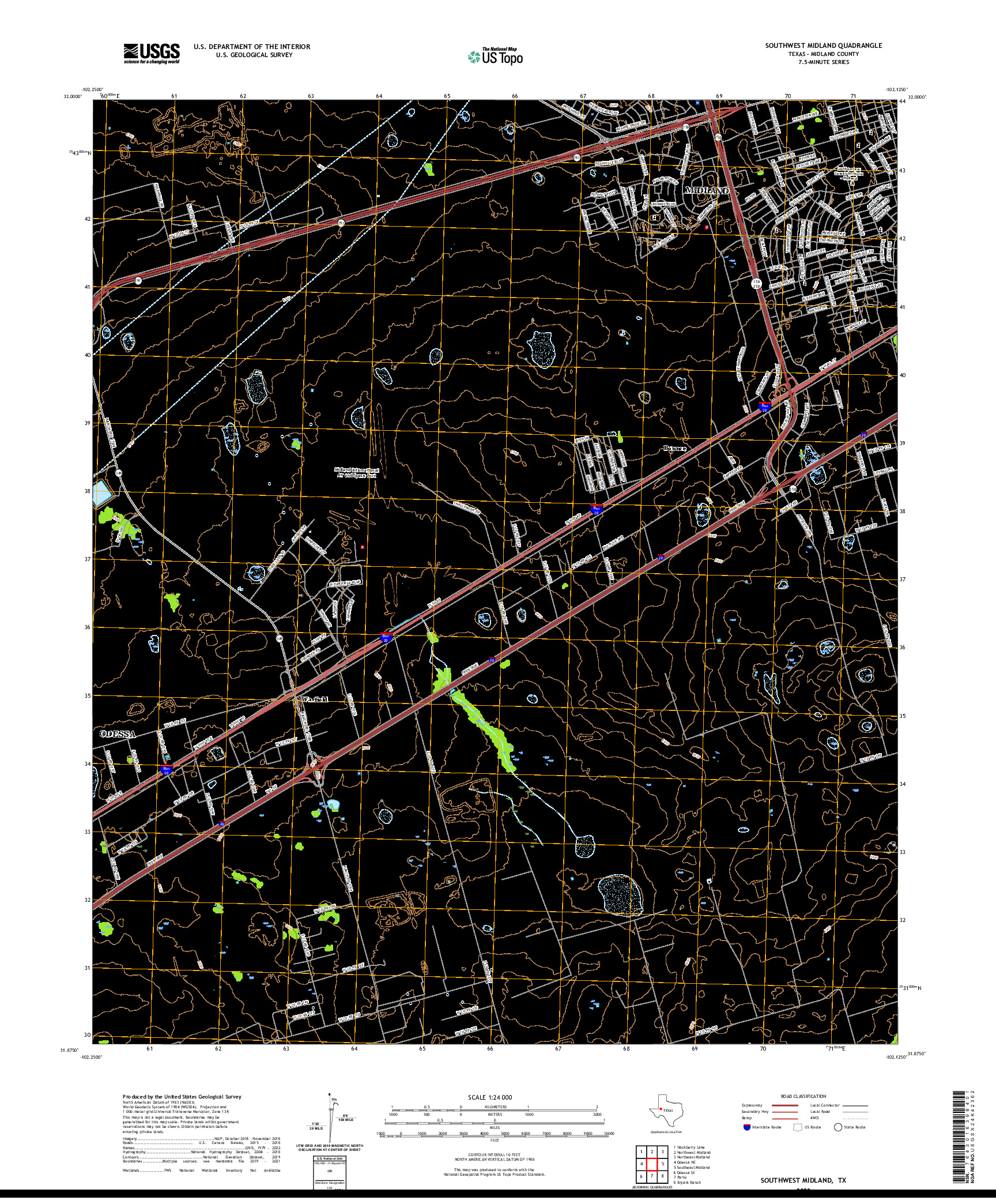 US TOPO 7.5-MINUTE MAP FOR SOUTHWEST MIDLAND, TX