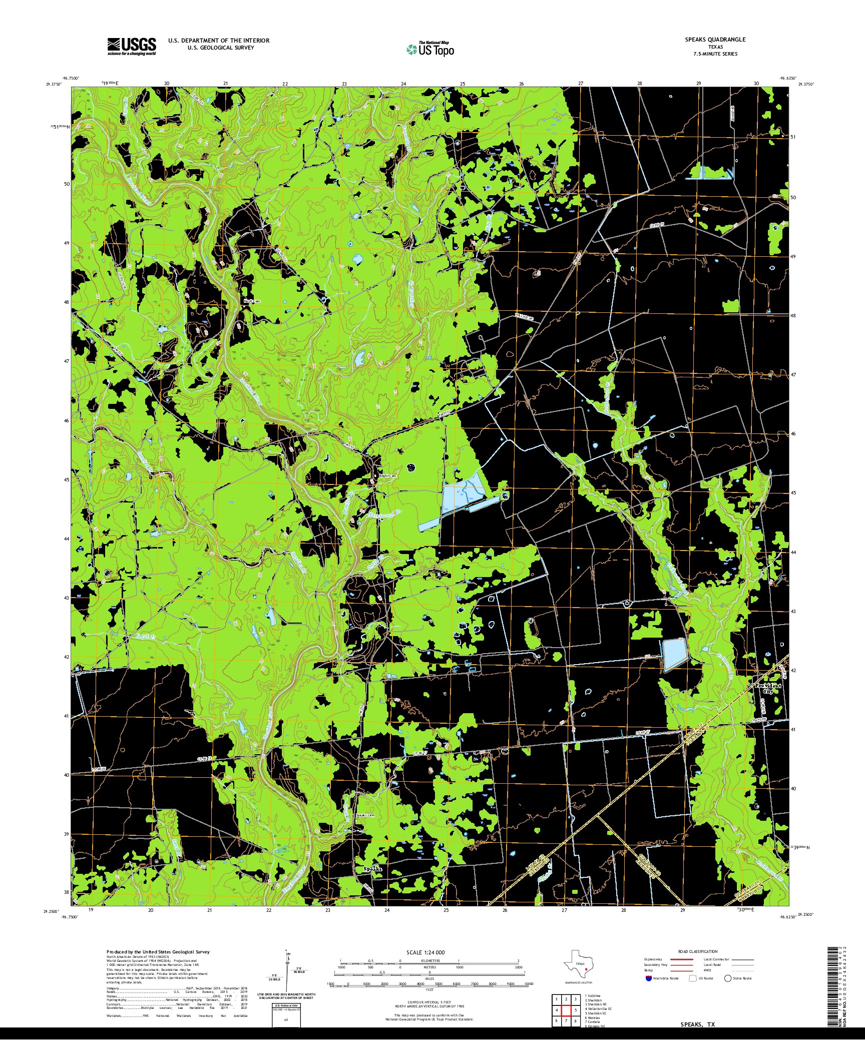 US TOPO 7.5-MINUTE MAP FOR SPEAKS, TX