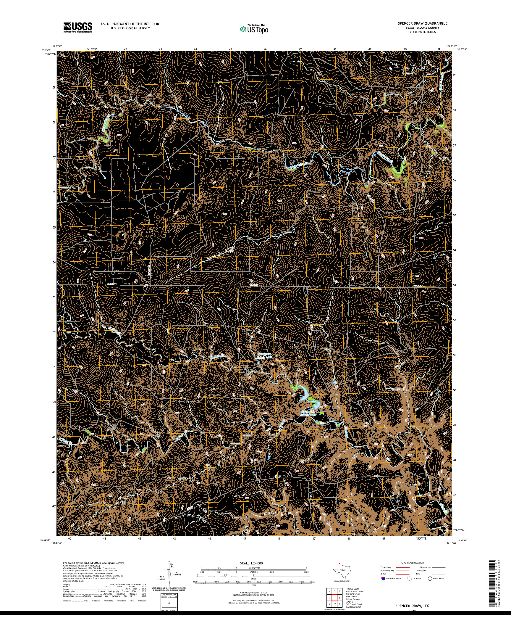 US TOPO 7.5-MINUTE MAP FOR SPENCER DRAW, TX