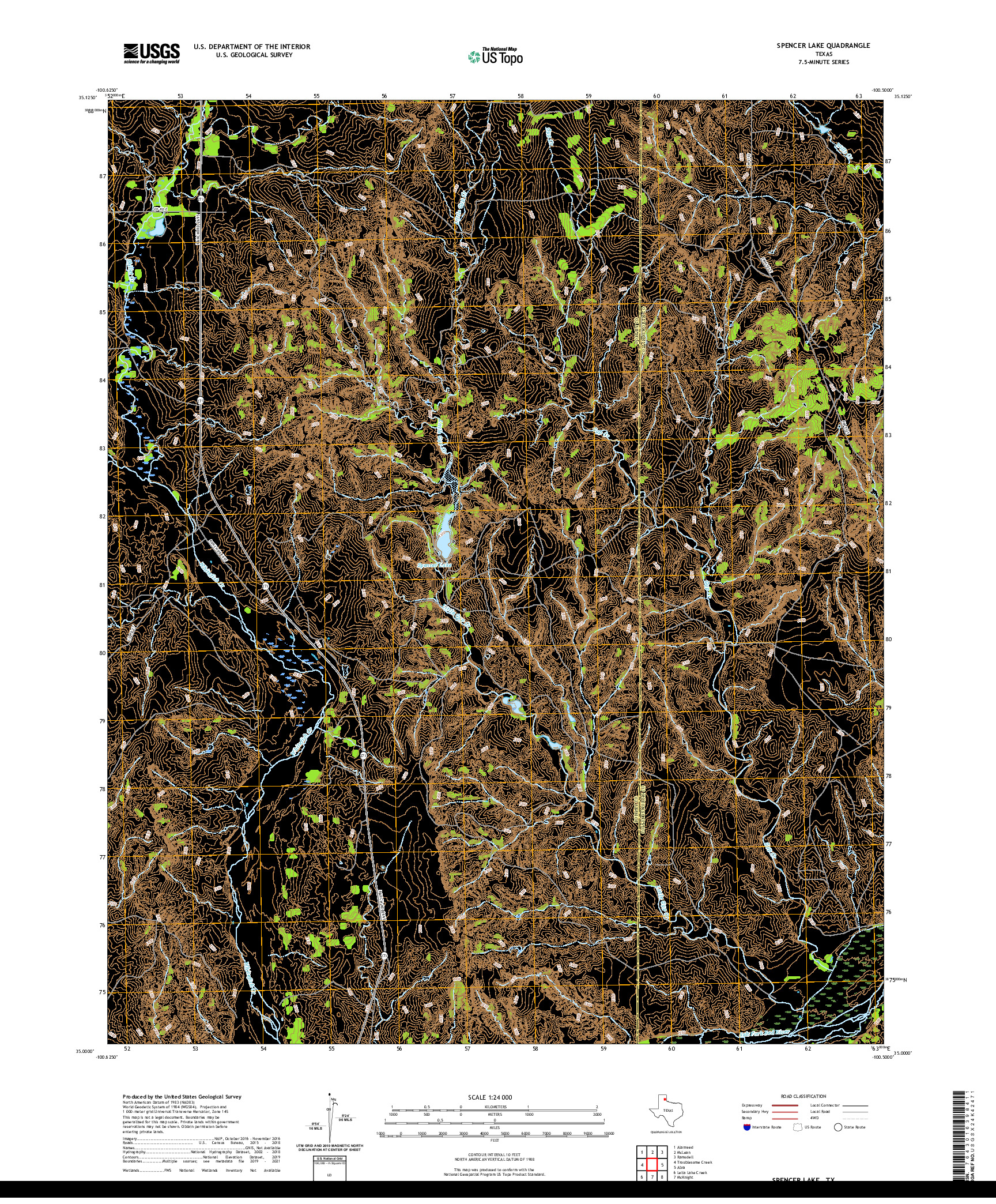 US TOPO 7.5-MINUTE MAP FOR SPENCER LAKE, TX