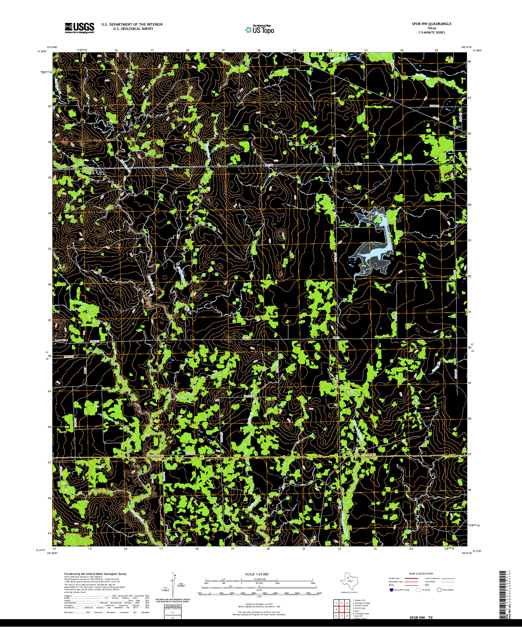 US TOPO 7.5-MINUTE MAP FOR SPUR NW, TX