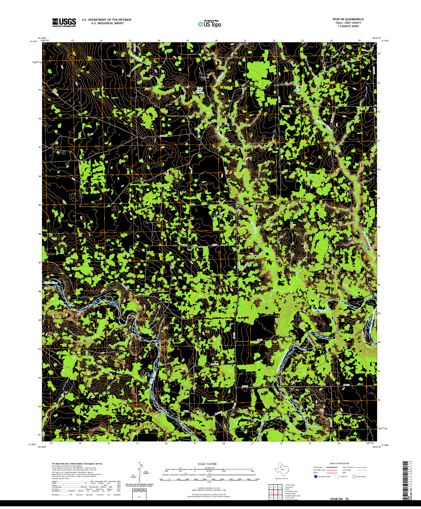 US TOPO 7.5-MINUTE MAP FOR SPUR SW, TX