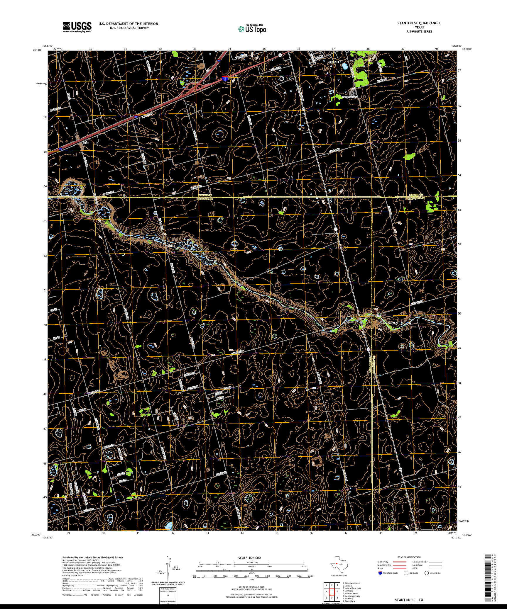 US TOPO 7.5-MINUTE MAP FOR STANTON SE, TX