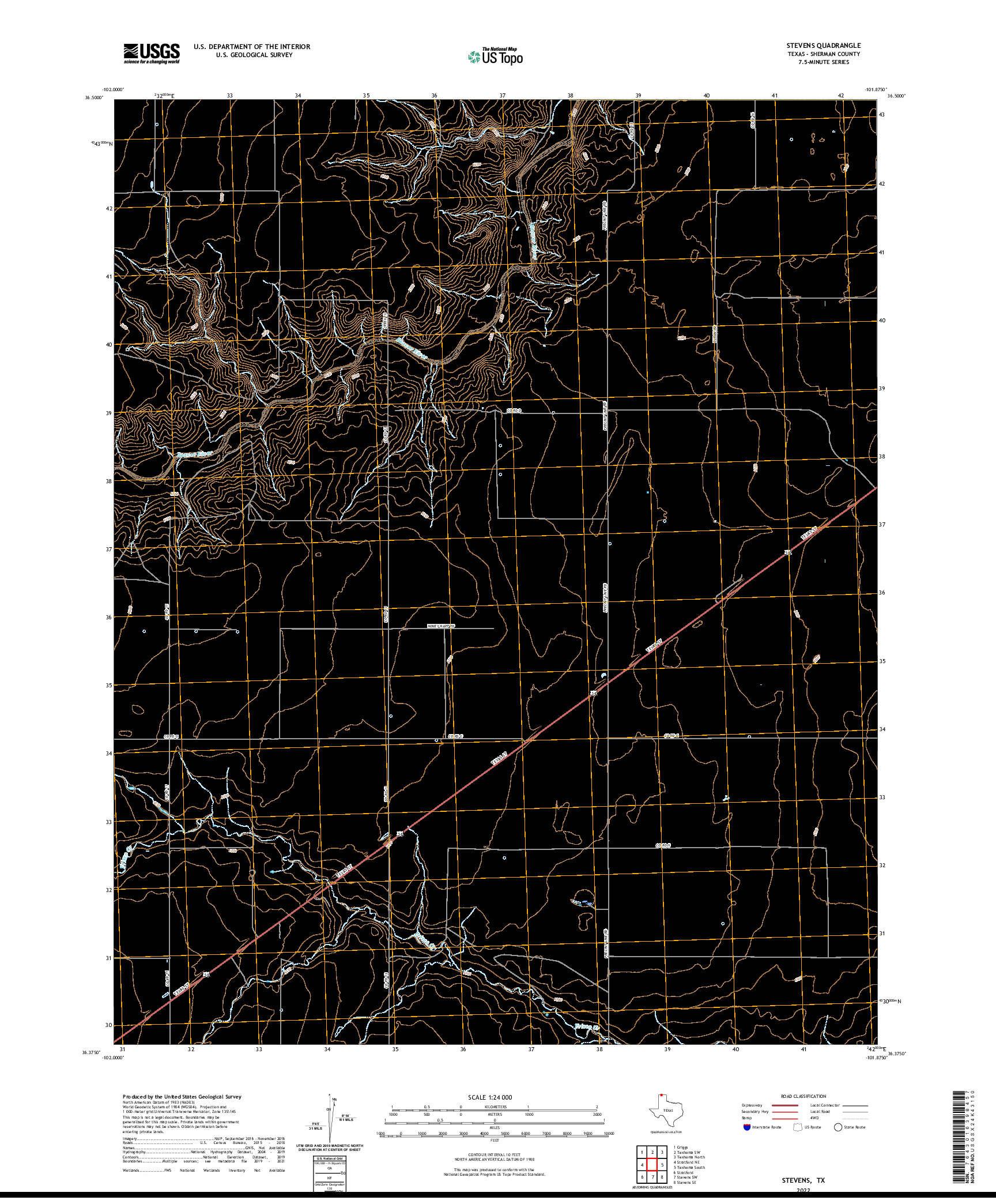 US TOPO 7.5-MINUTE MAP FOR STEVENS, TX