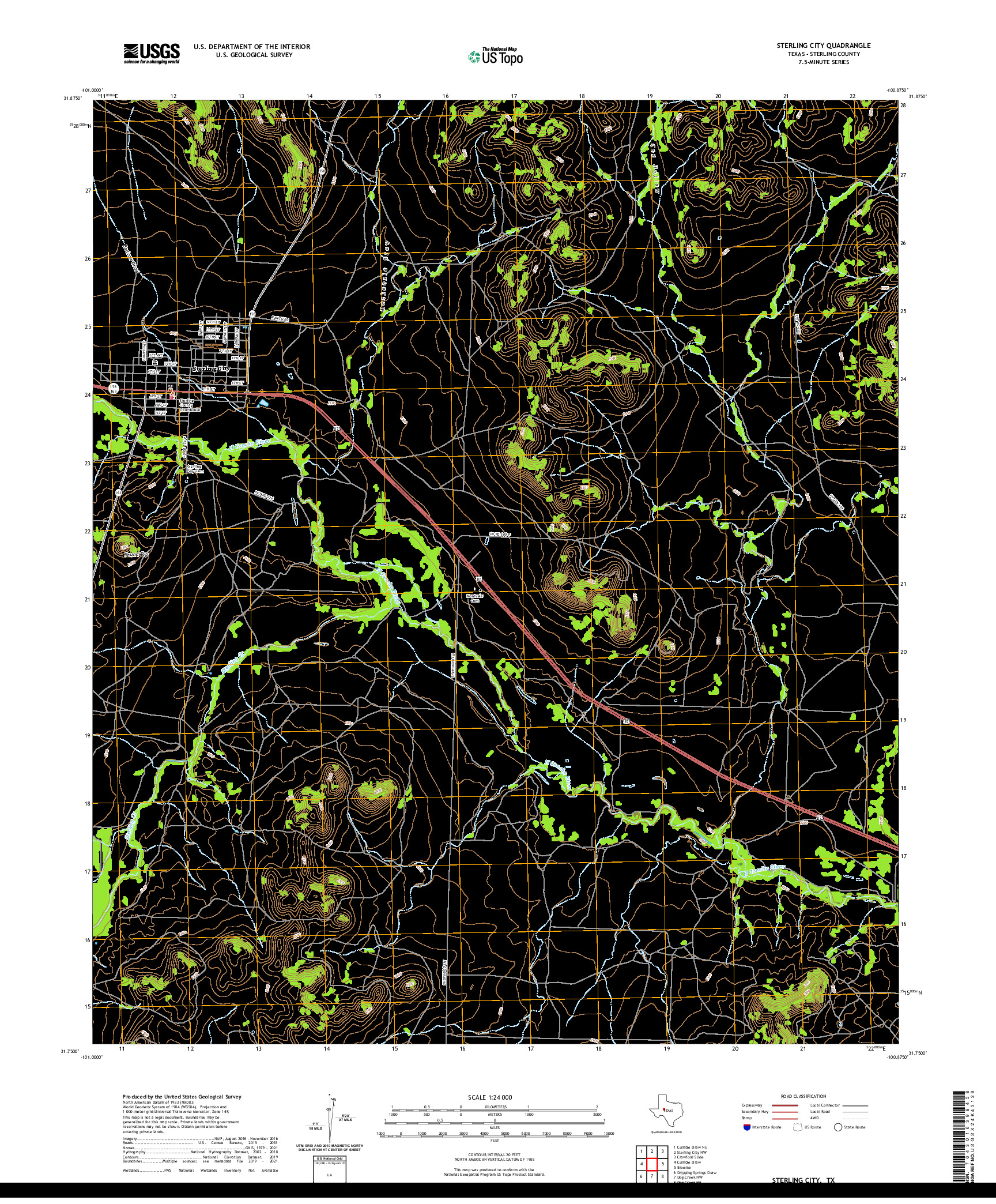 US TOPO 7.5-MINUTE MAP FOR STERLING CITY, TX