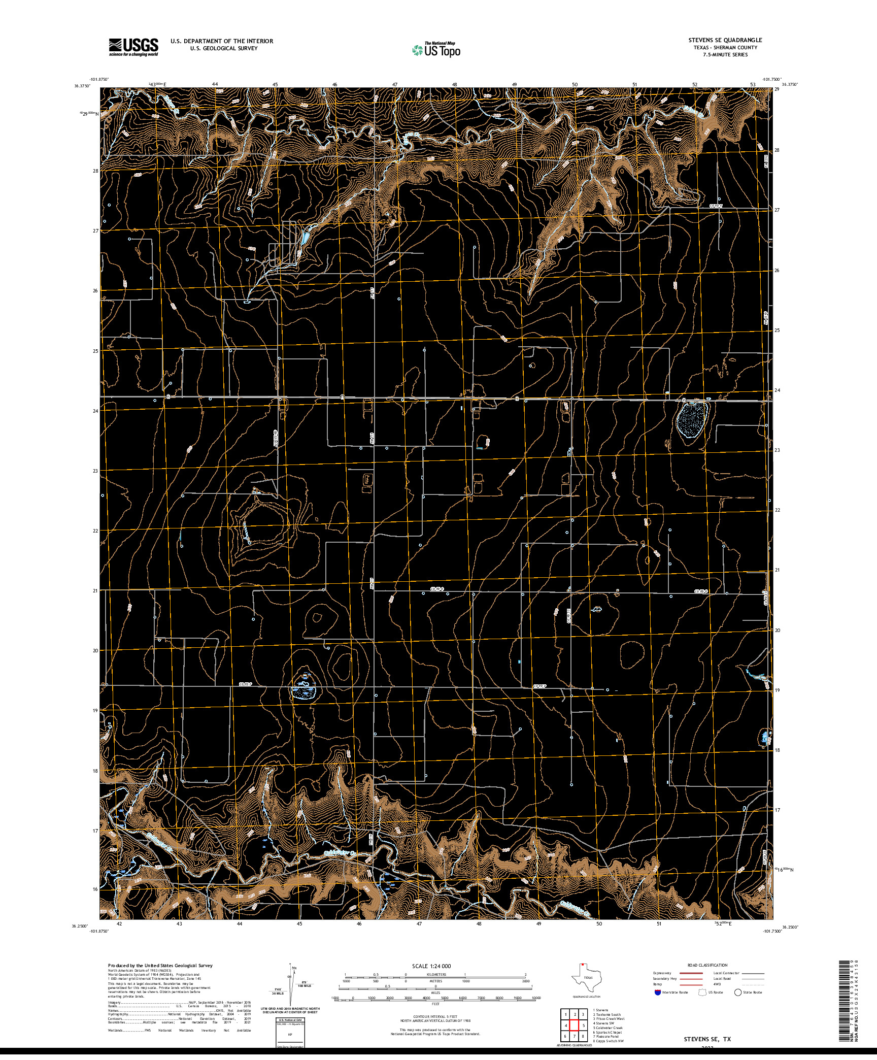 US TOPO 7.5-MINUTE MAP FOR STEVENS SE, TX