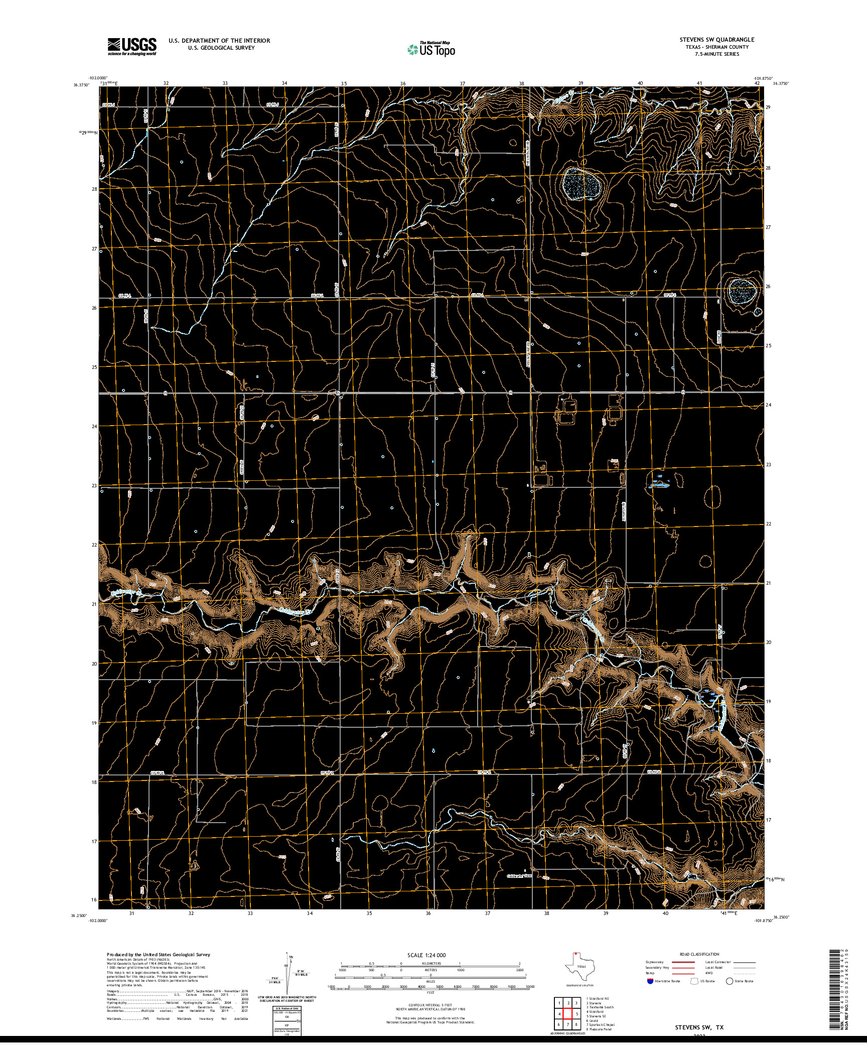 US TOPO 7.5-MINUTE MAP FOR STEVENS SW, TX