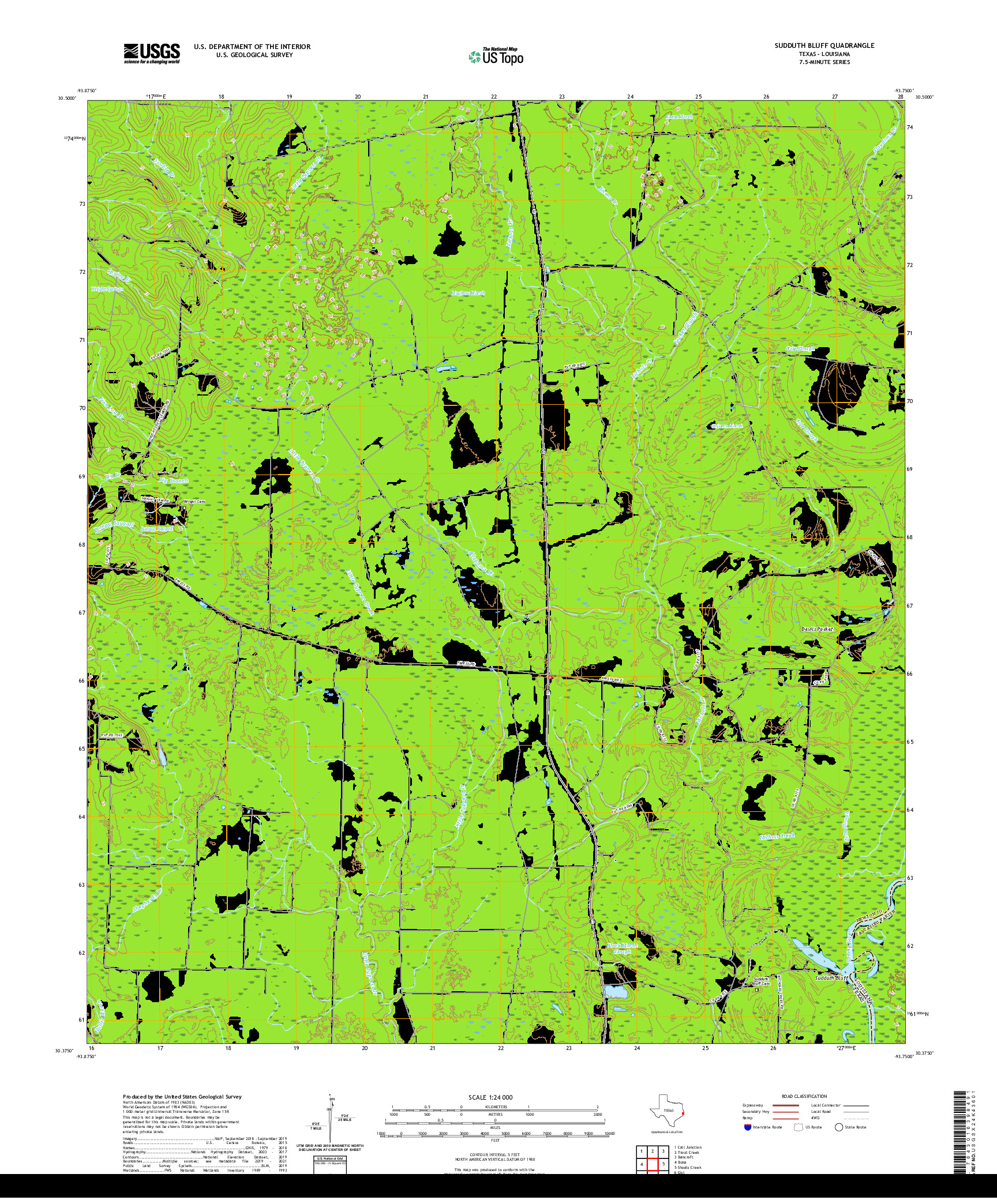 US TOPO 7.5-MINUTE MAP FOR SUDDUTH BLUFF, TX,LA