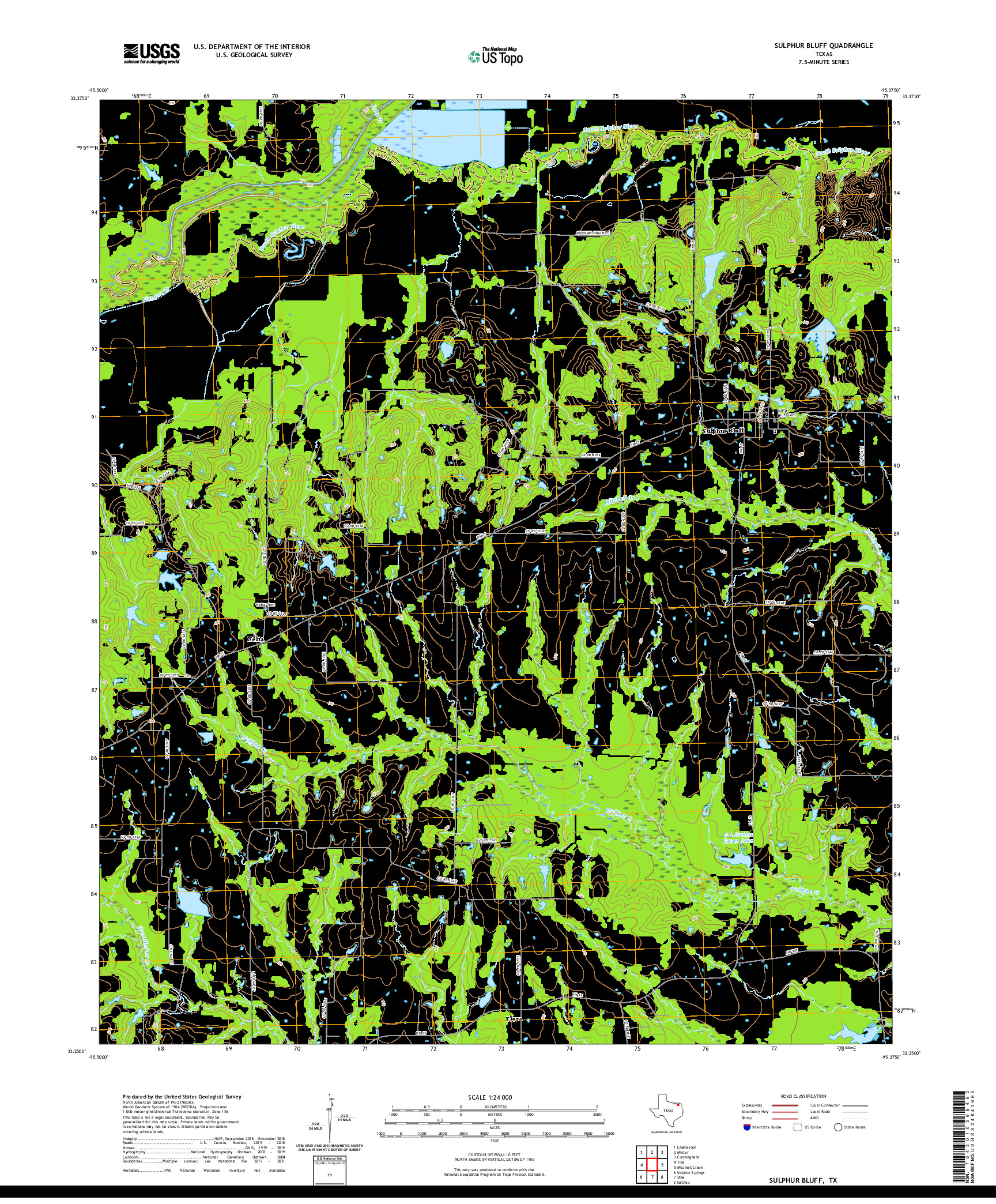 US TOPO 7.5-MINUTE MAP FOR SULPHUR BLUFF, TX