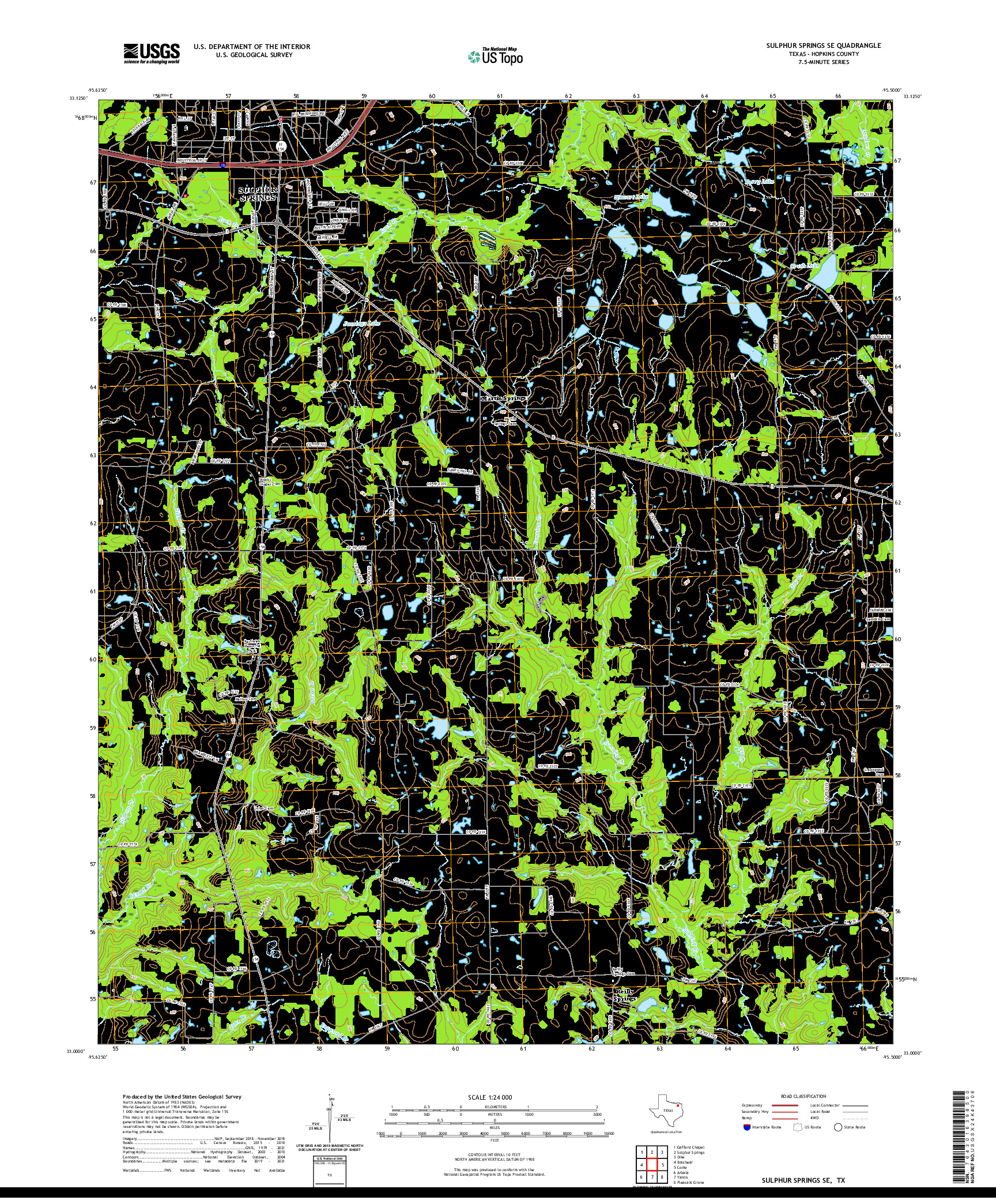 US TOPO 7.5-MINUTE MAP FOR SULPHUR SPRINGS SE, TX