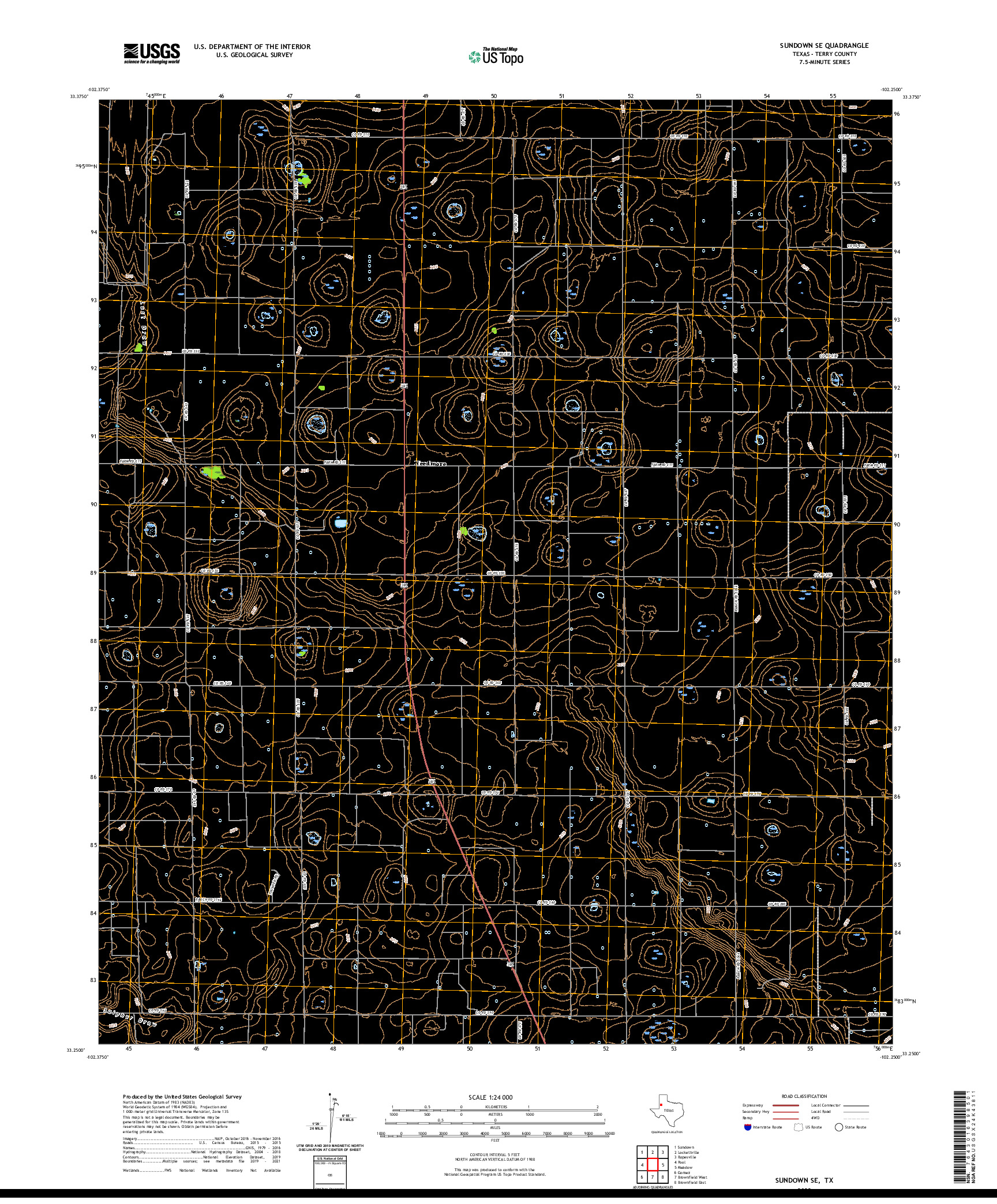 US TOPO 7.5-MINUTE MAP FOR SUNDOWN SE, TX