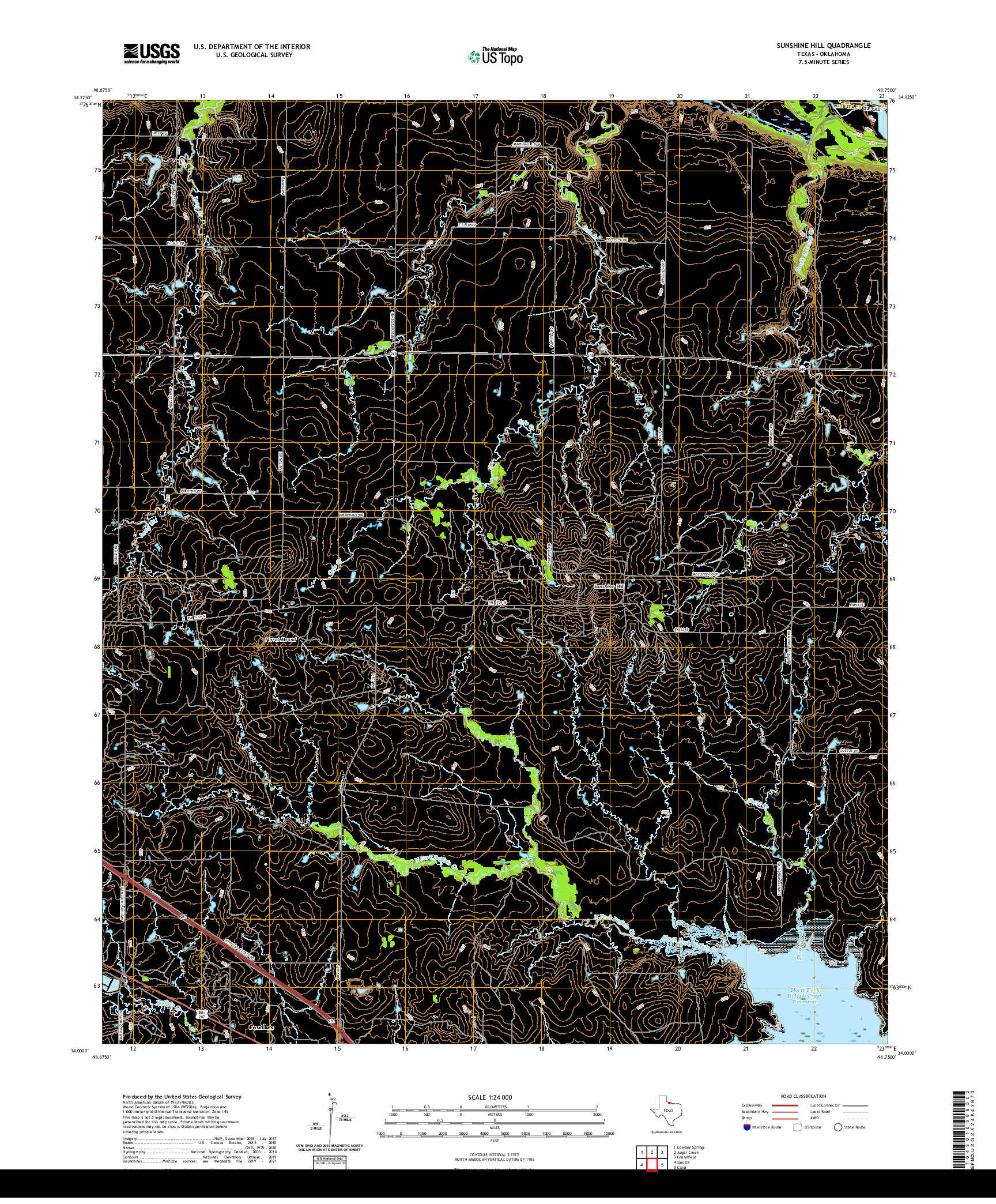 US TOPO 7.5-MINUTE MAP FOR SUNSHINE HILL, TX,OK