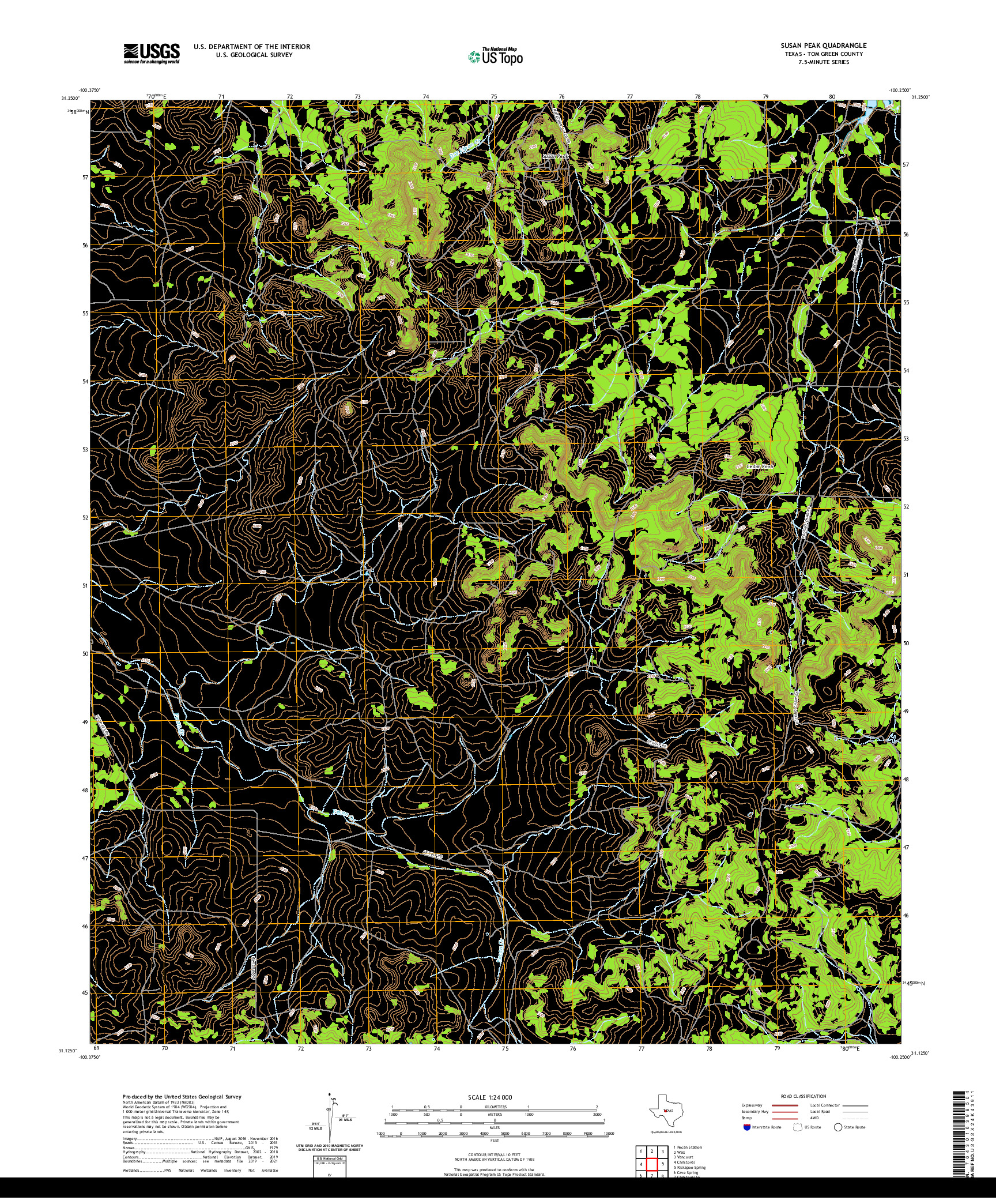 US TOPO 7.5-MINUTE MAP FOR SUSAN PEAK, TX