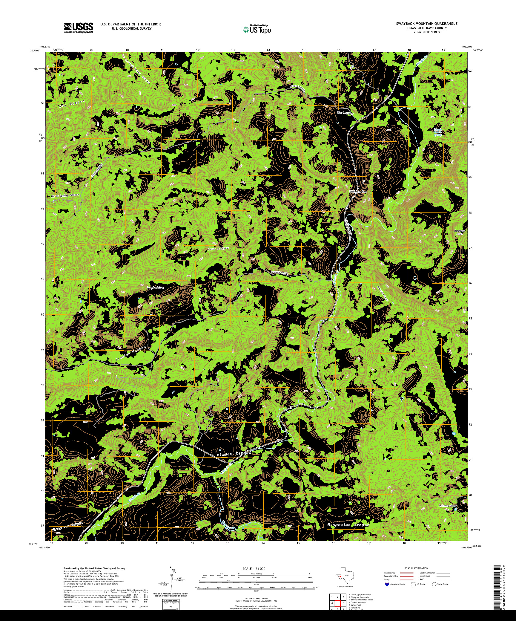 US TOPO 7.5-MINUTE MAP FOR SWAYBACK MOUNTAIN, TX