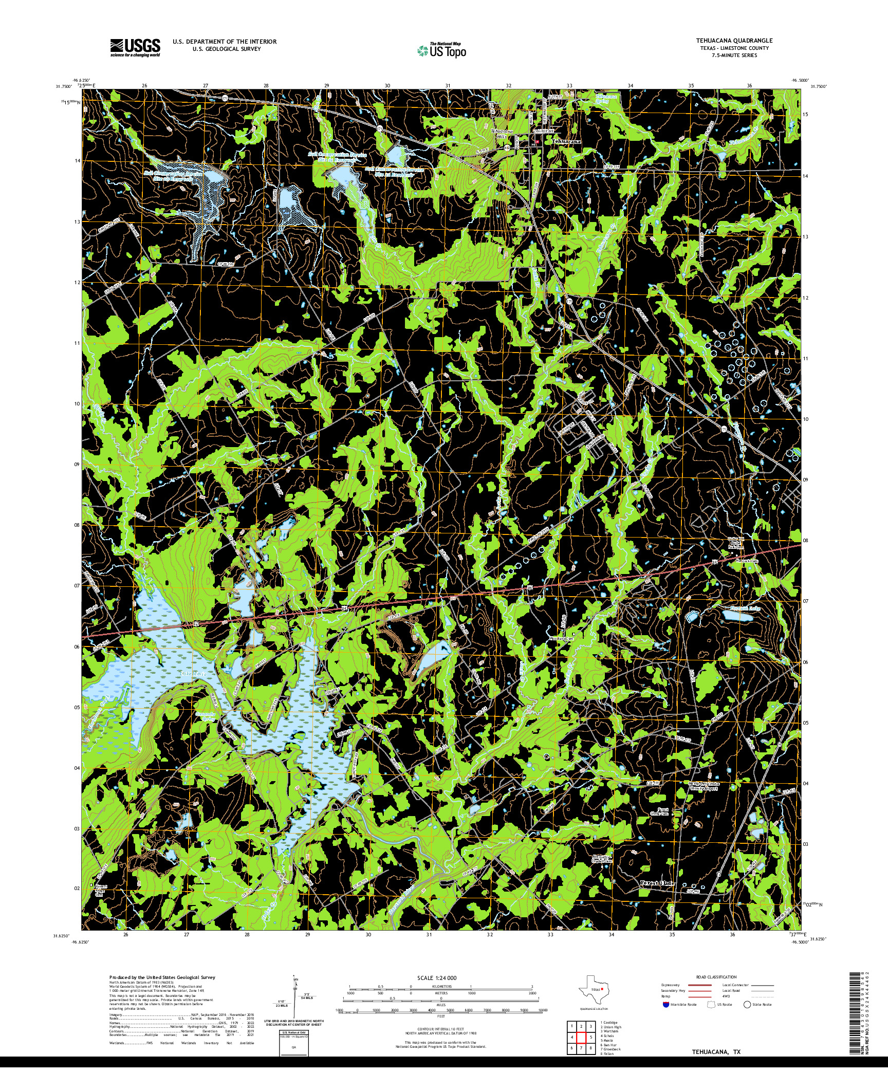 US TOPO 7.5-MINUTE MAP FOR TEHUACANA, TX