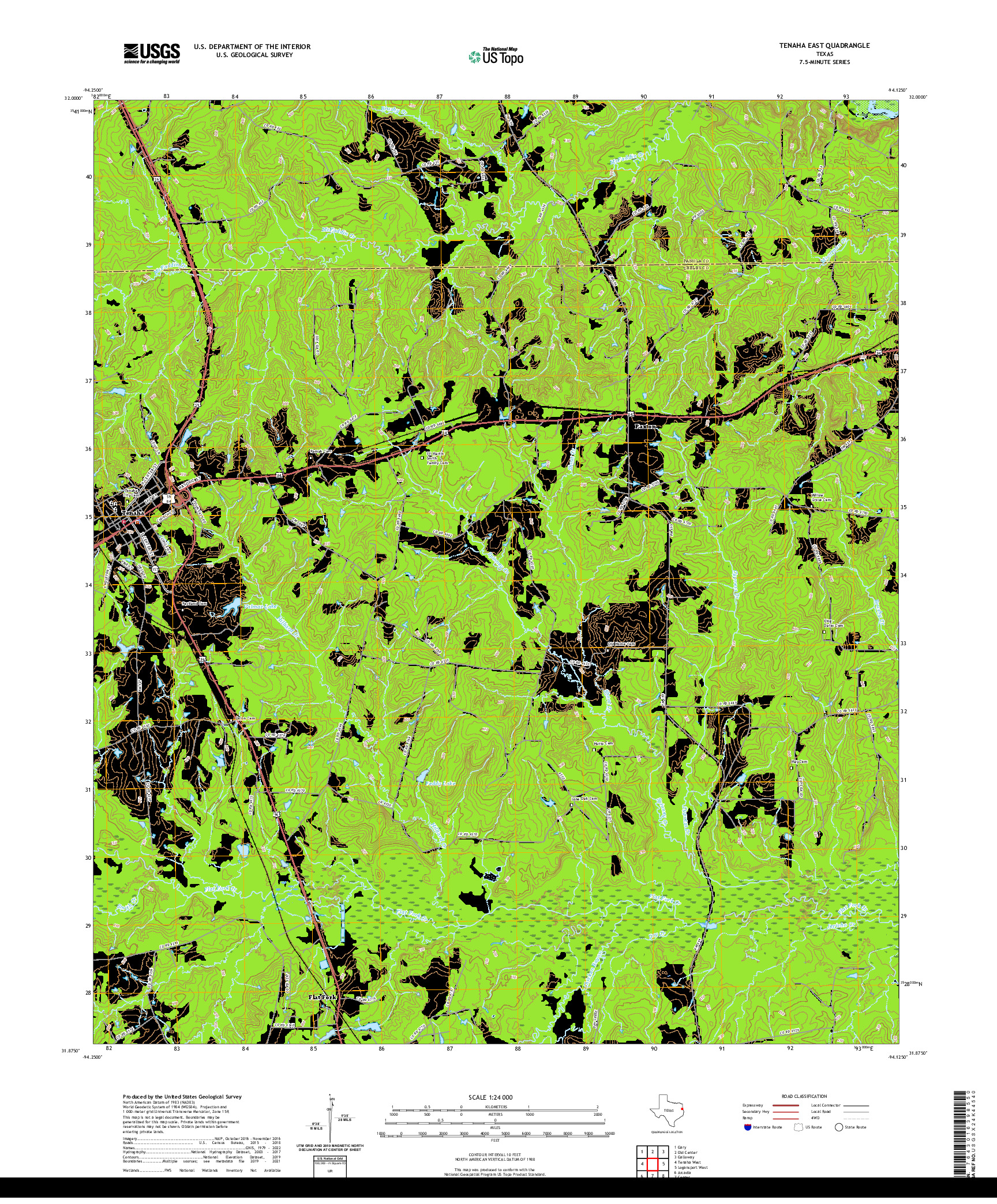 US TOPO 7.5-MINUTE MAP FOR TENAHA EAST, TX