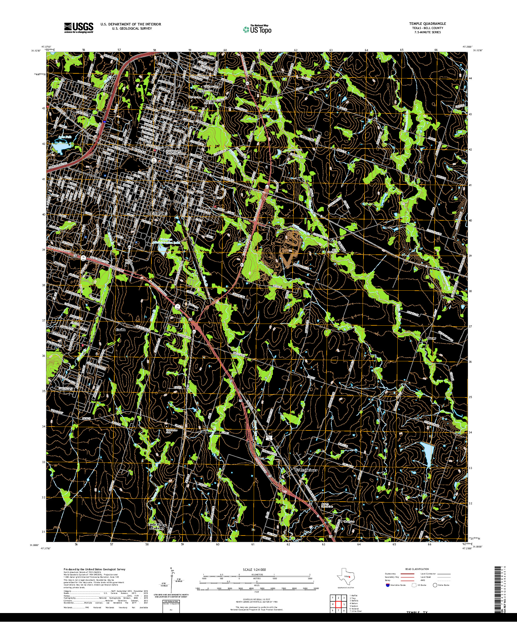 US TOPO 7.5-MINUTE MAP FOR TEMPLE, TX