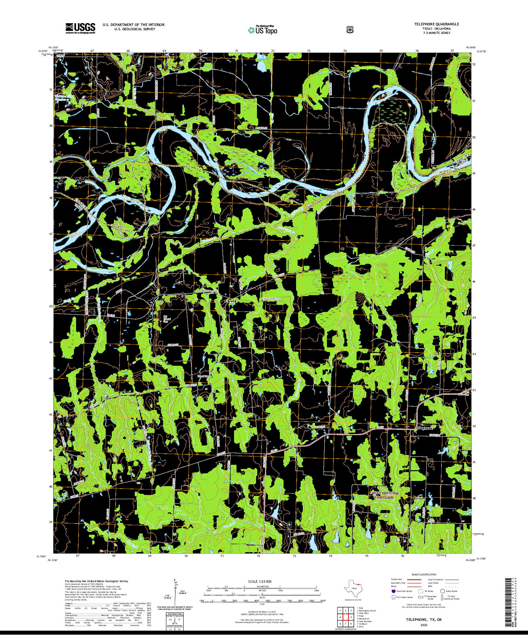 US TOPO 7.5-MINUTE MAP FOR TELEPHONE, TX,OK