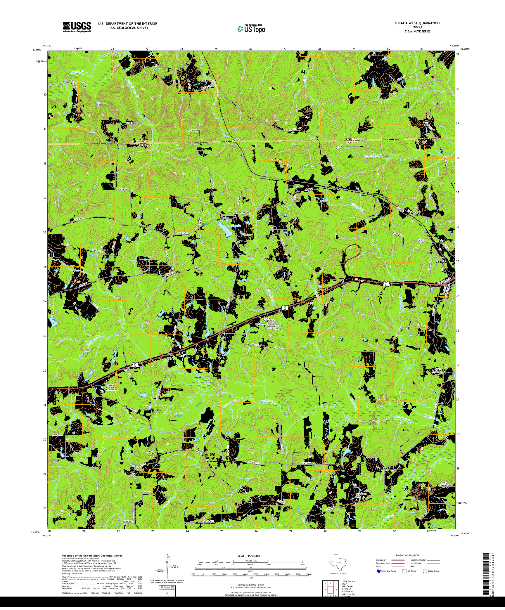 US TOPO 7.5-MINUTE MAP FOR TENAHA WEST, TX