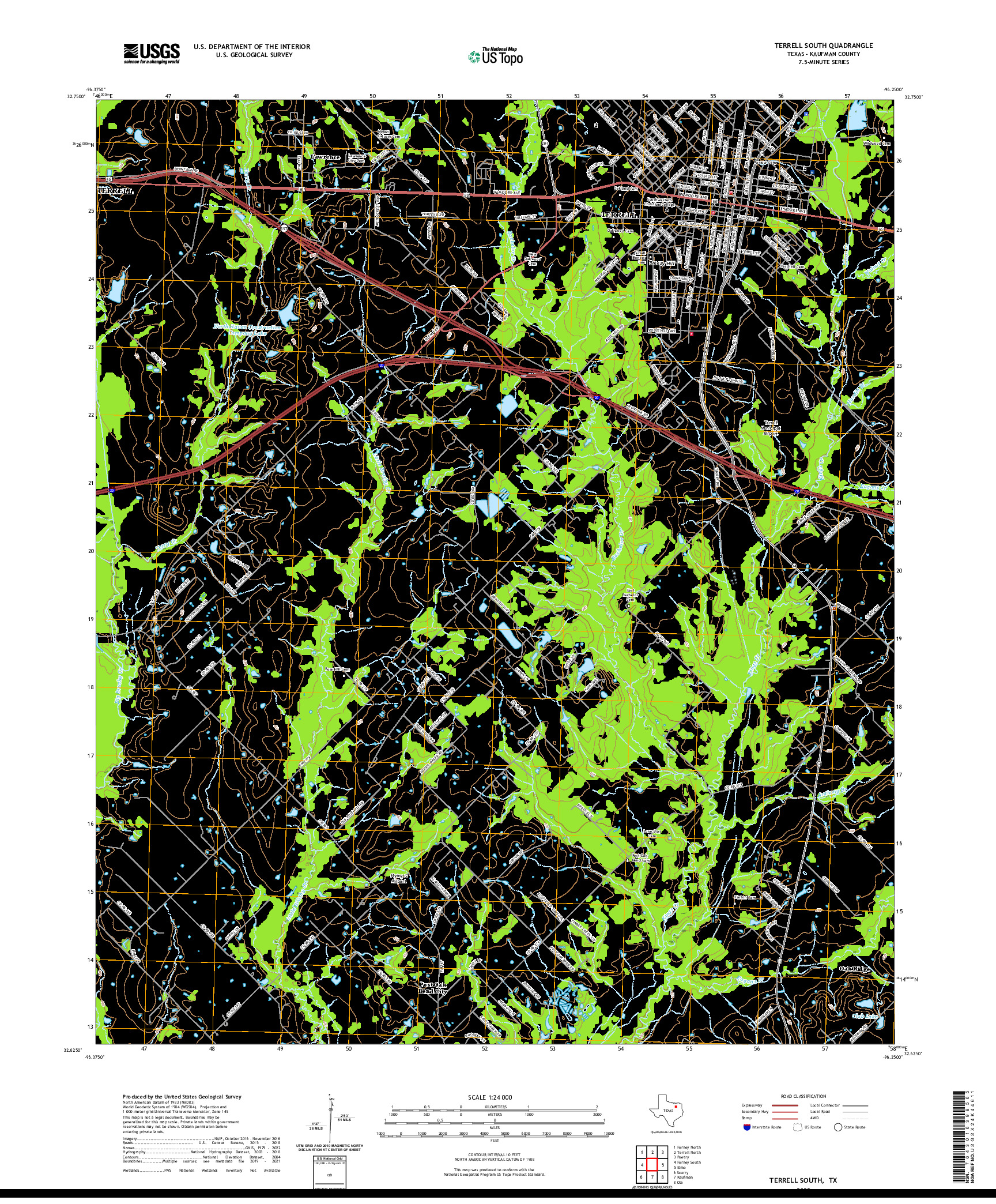 US TOPO 7.5-MINUTE MAP FOR TERRELL SOUTH, TX