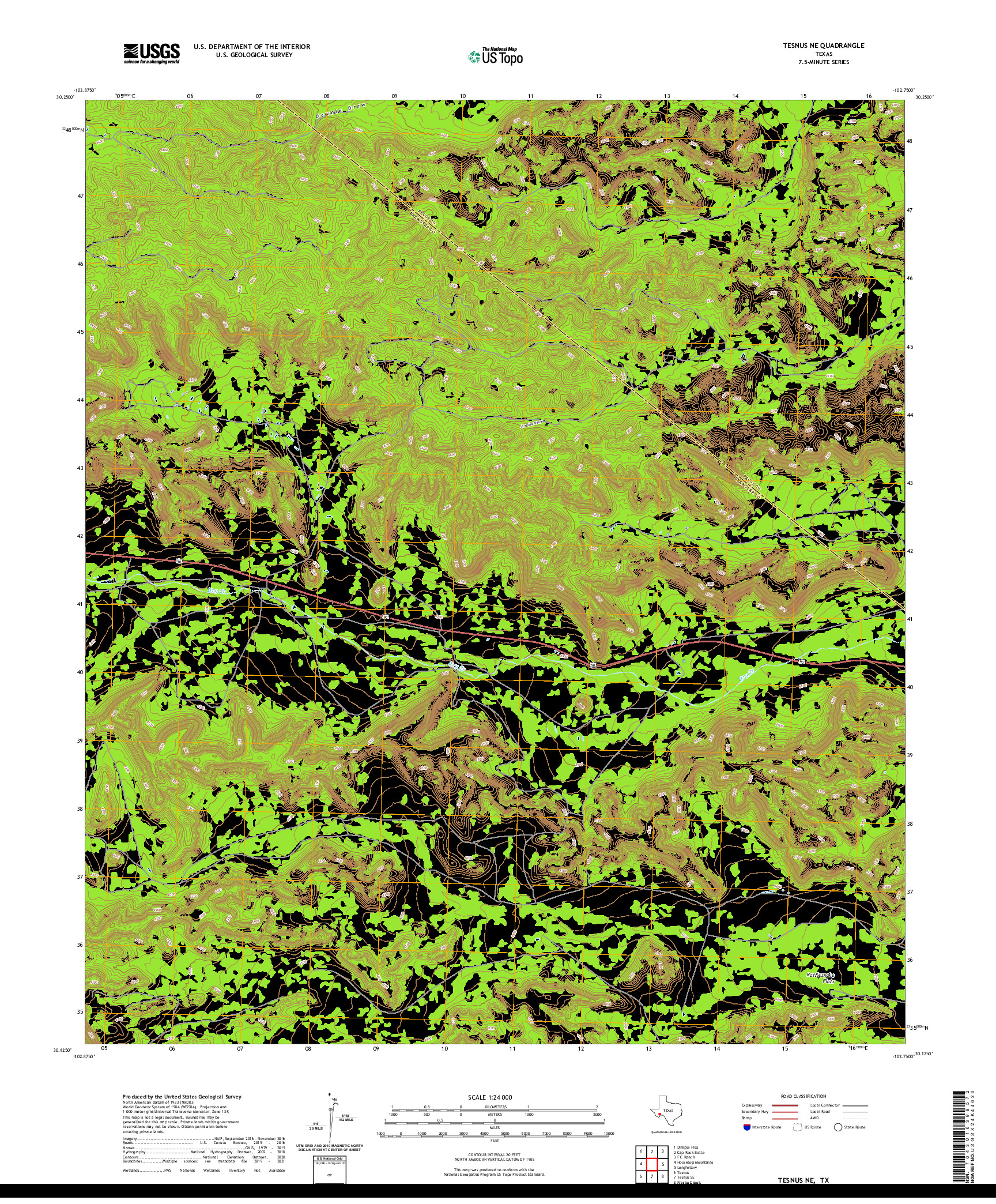 US TOPO 7.5-MINUTE MAP FOR TESNUS NE, TX