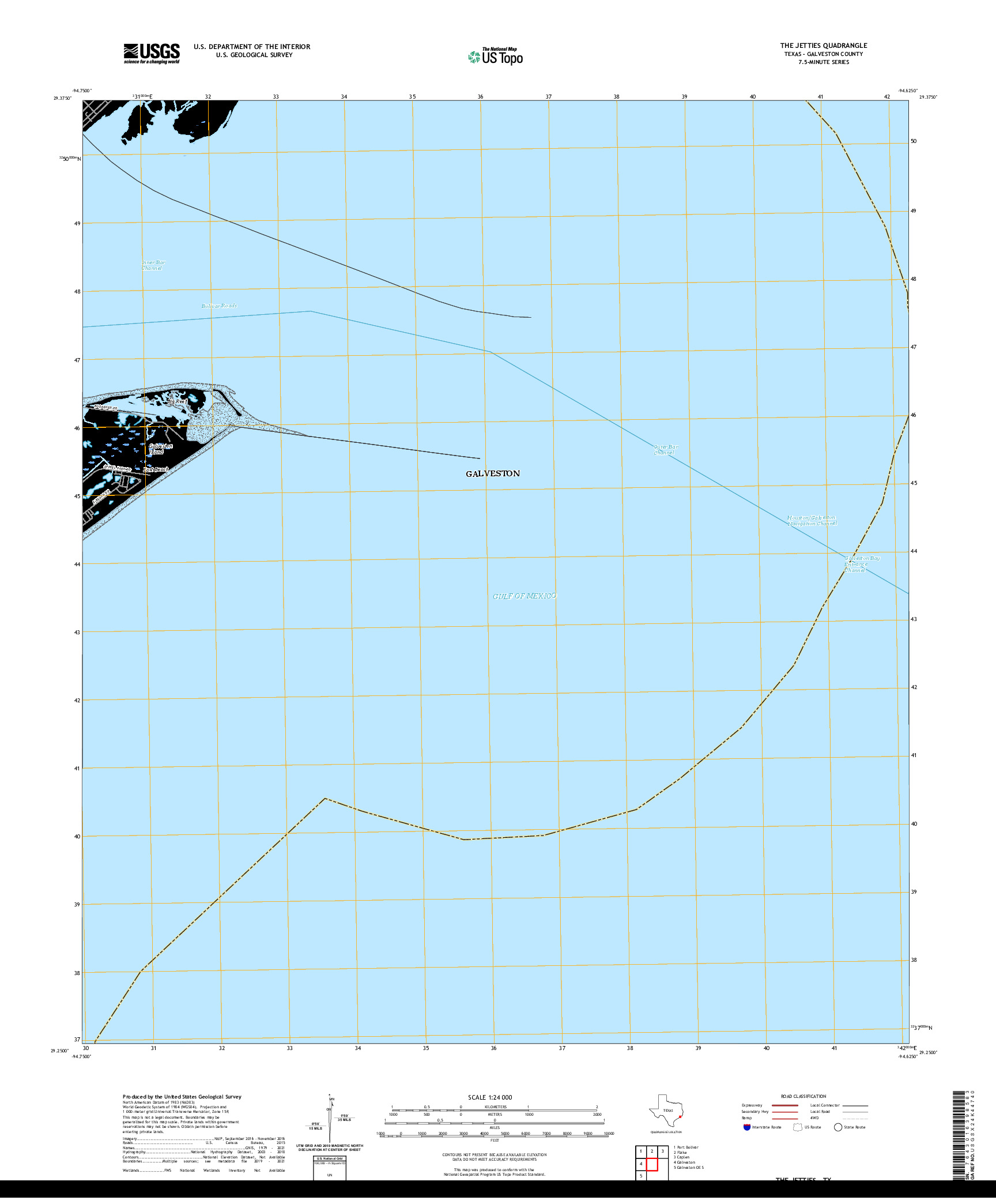 US TOPO 7.5-MINUTE MAP FOR THE JETTIES, TX