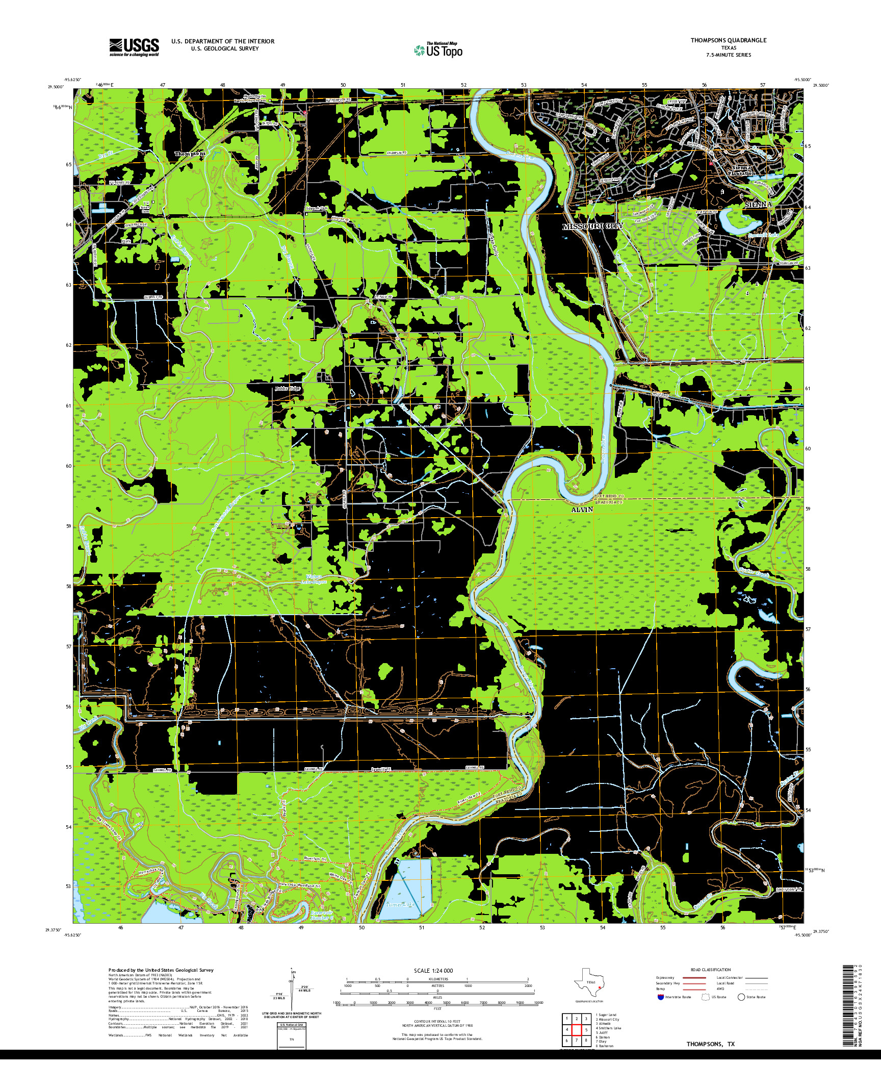 US TOPO 7.5-MINUTE MAP FOR THOMPSONS, TX