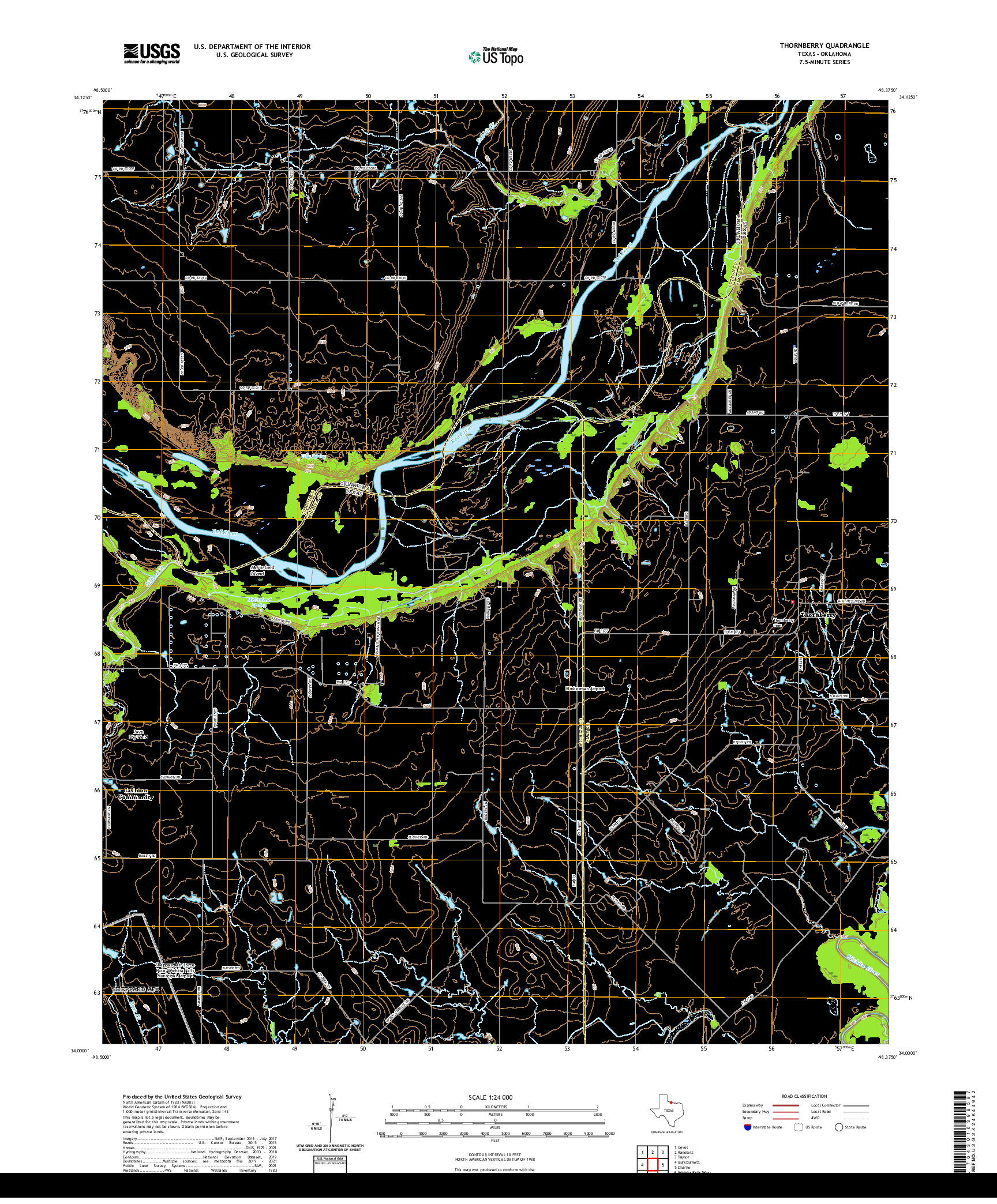 US TOPO 7.5-MINUTE MAP FOR THORNBERRY, TX,OK