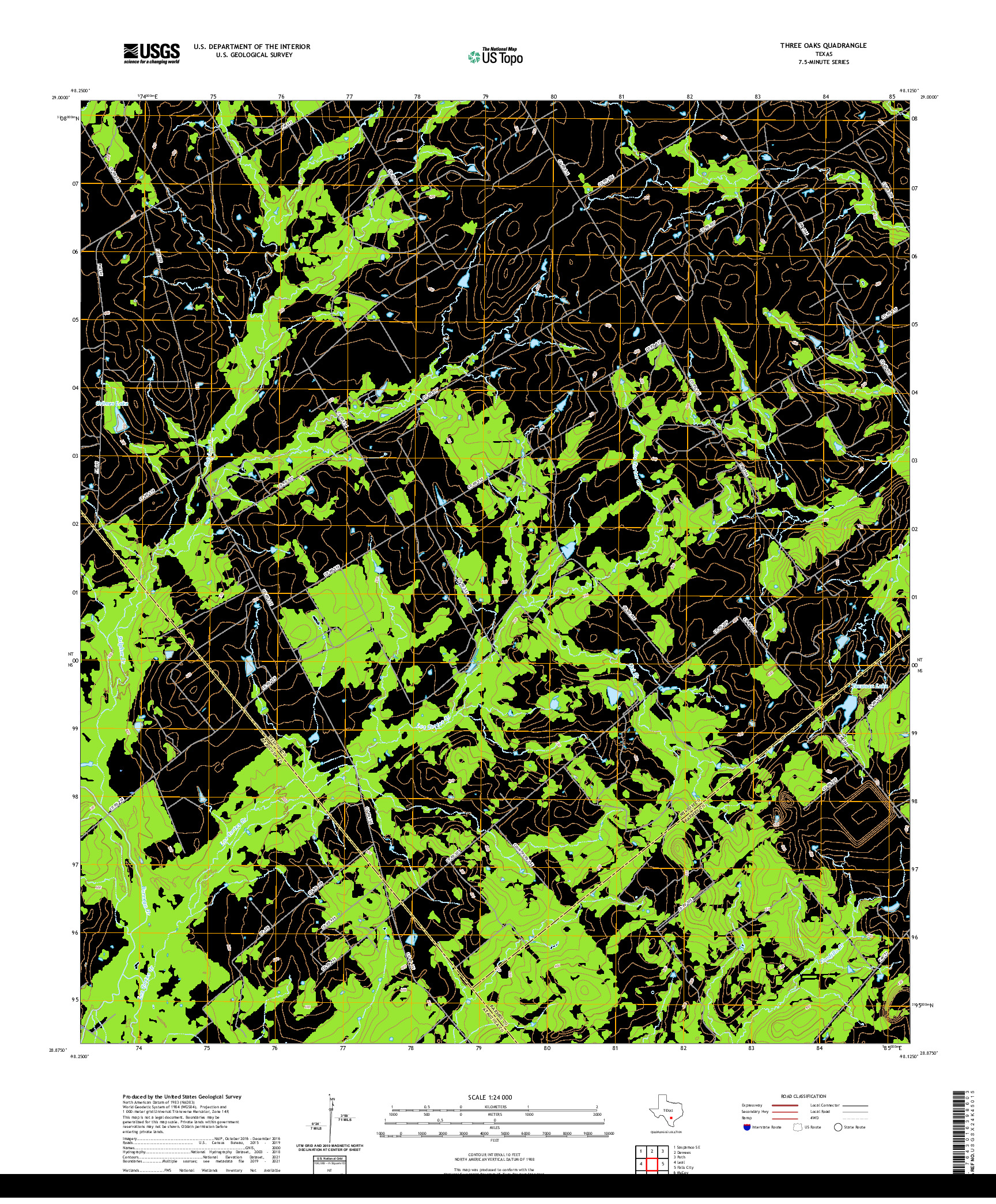 US TOPO 7.5-MINUTE MAP FOR THREE OAKS, TX