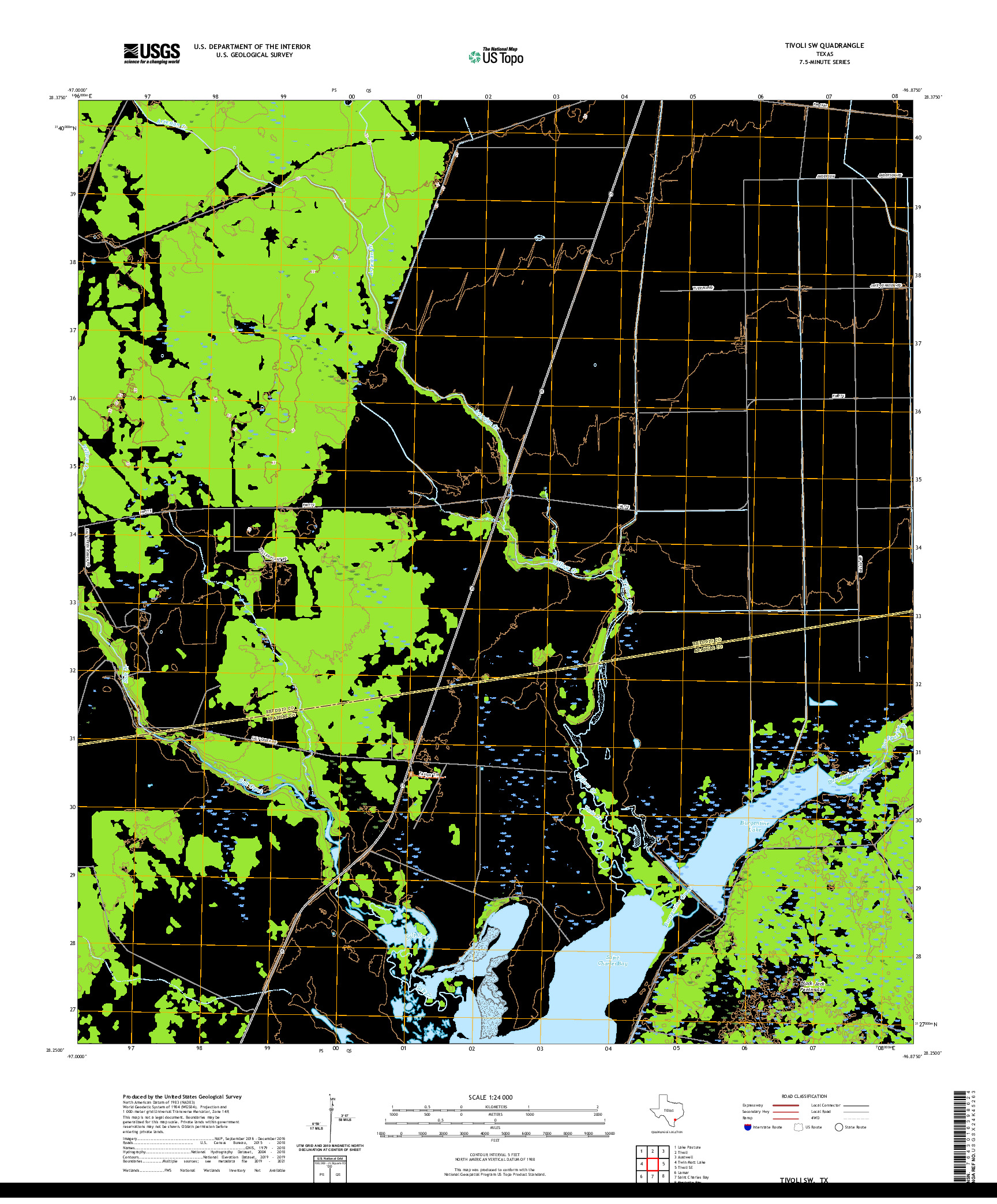 US TOPO 7.5-MINUTE MAP FOR TIVOLI SW, TX