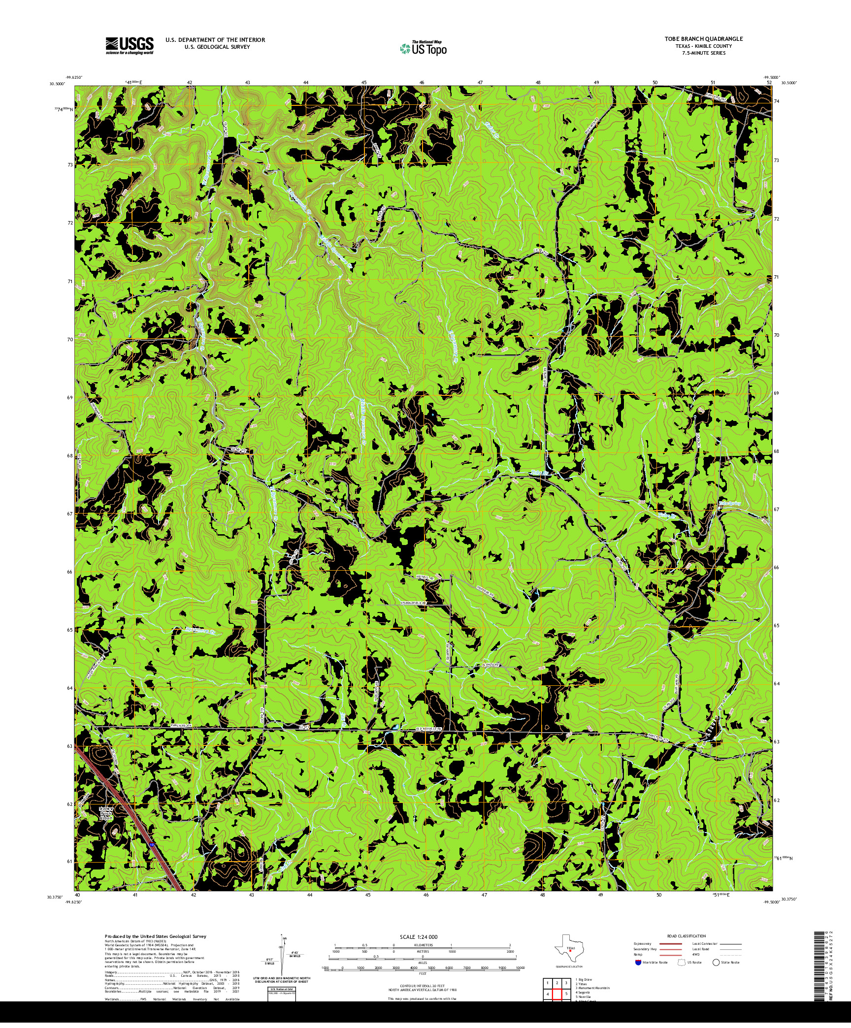 US TOPO 7.5-MINUTE MAP FOR TOBE BRANCH, TX