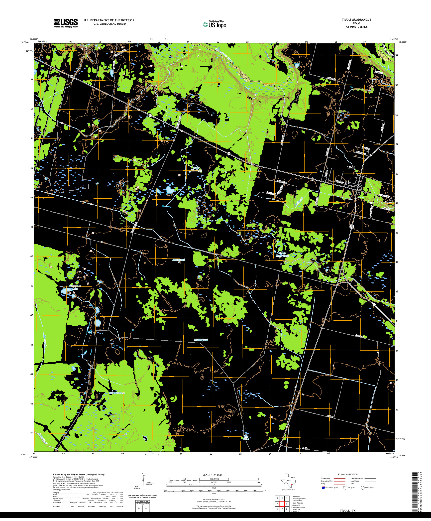 US TOPO 7.5-MINUTE MAP FOR TIVOLI, TX