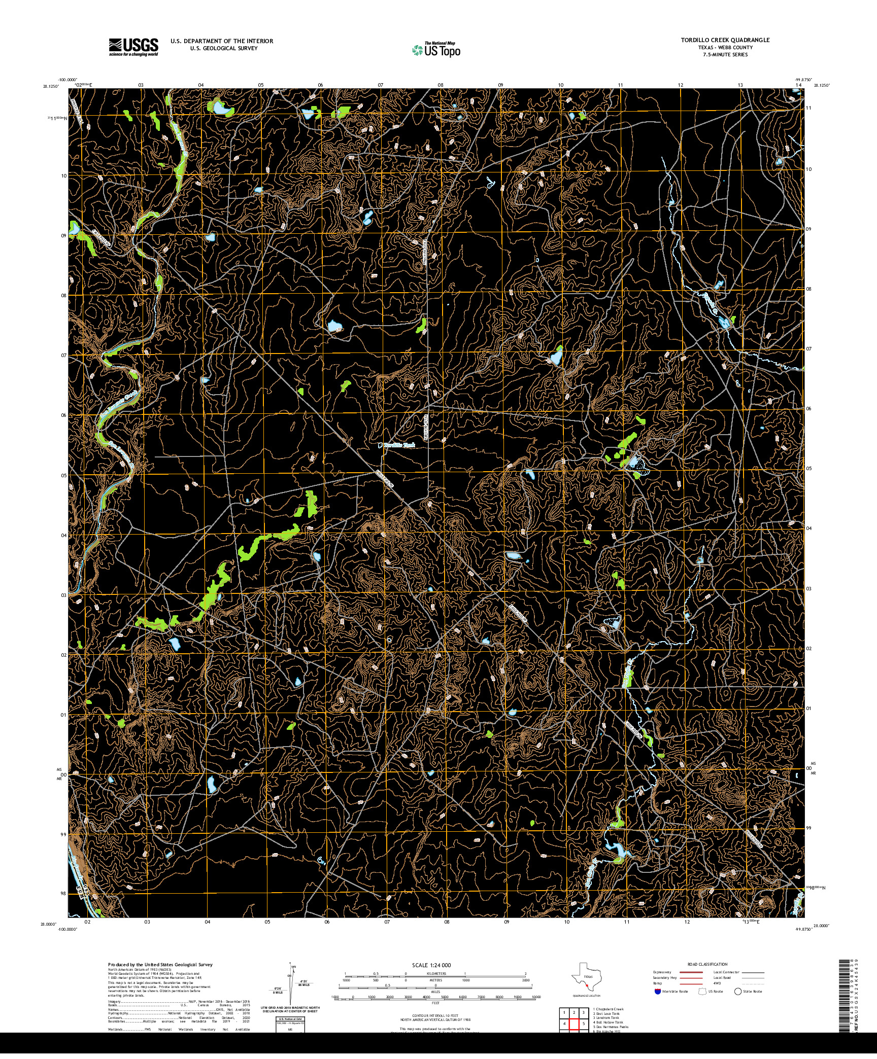 US TOPO 7.5-MINUTE MAP FOR TORDILLO CREEK, TX,COA