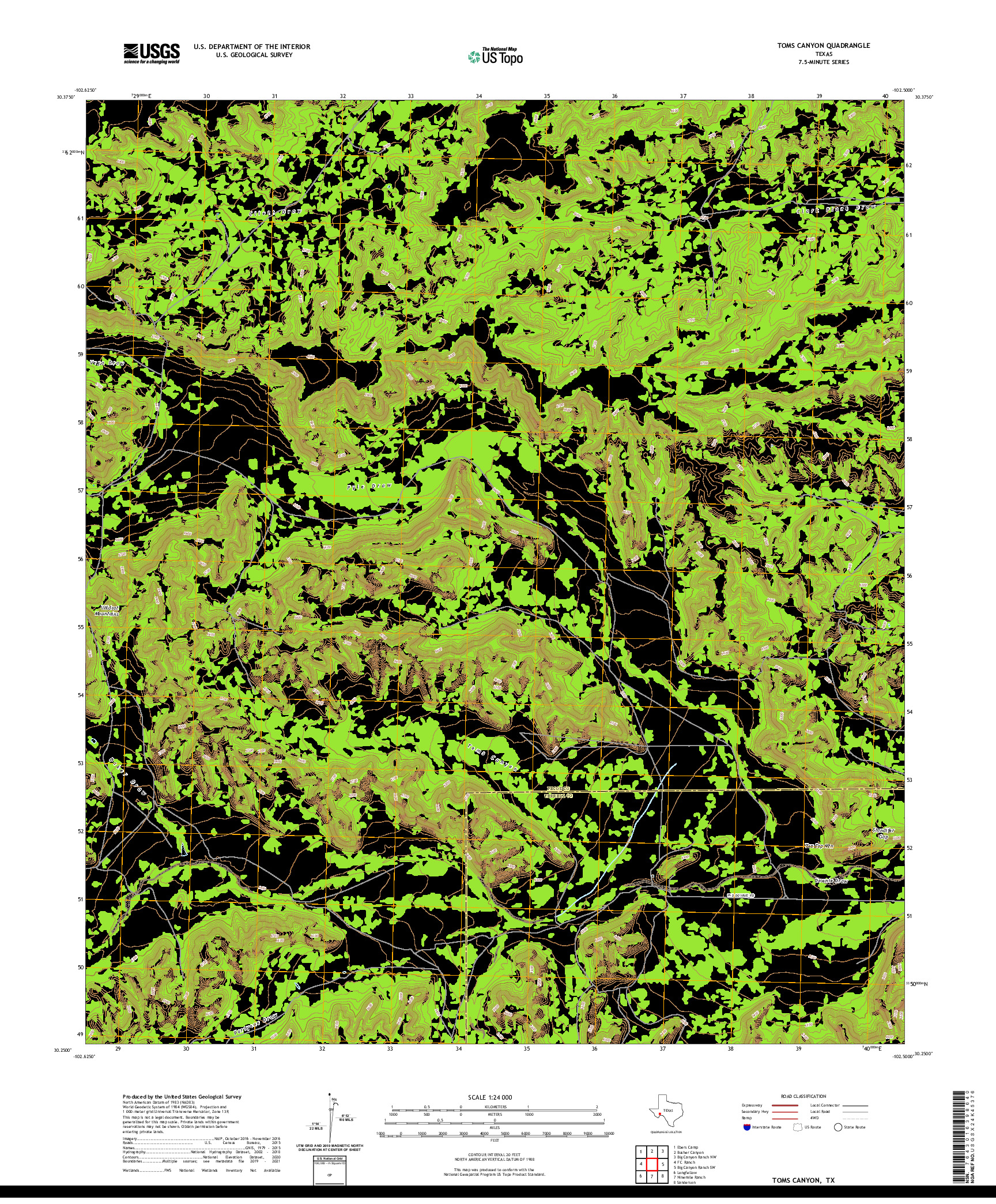 US TOPO 7.5-MINUTE MAP FOR TOMS CANYON, TX