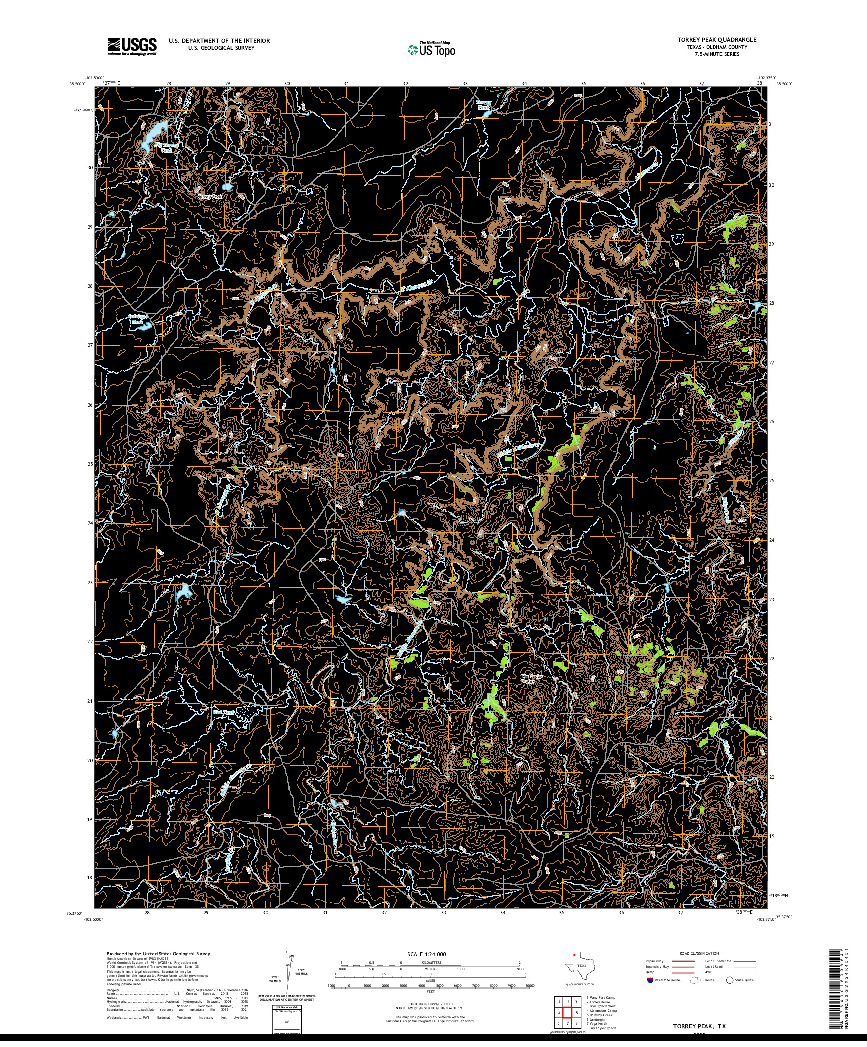 US TOPO 7.5-MINUTE MAP FOR TORREY PEAK, TX