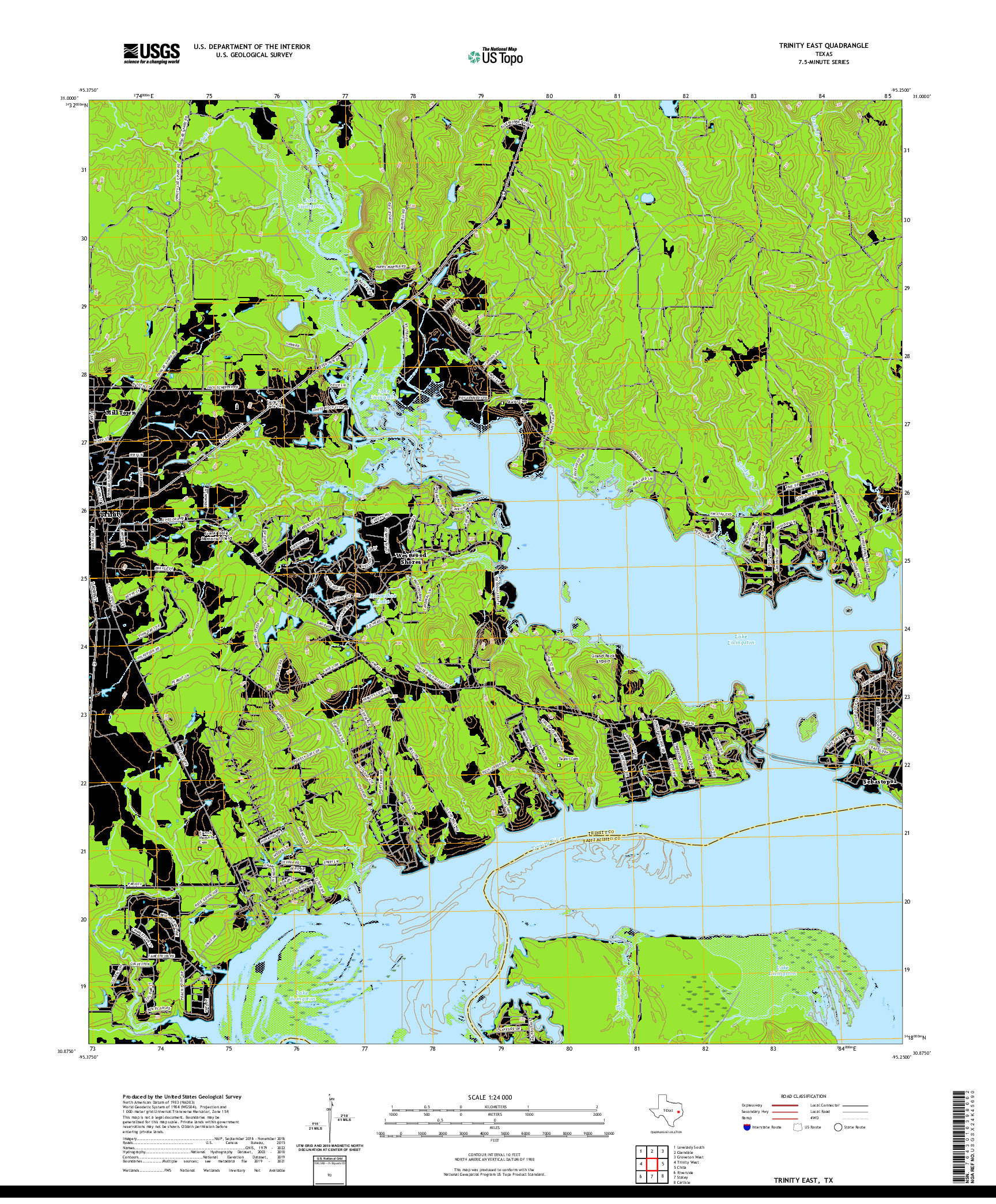 US TOPO 7.5-MINUTE MAP FOR TRINITY EAST, TX