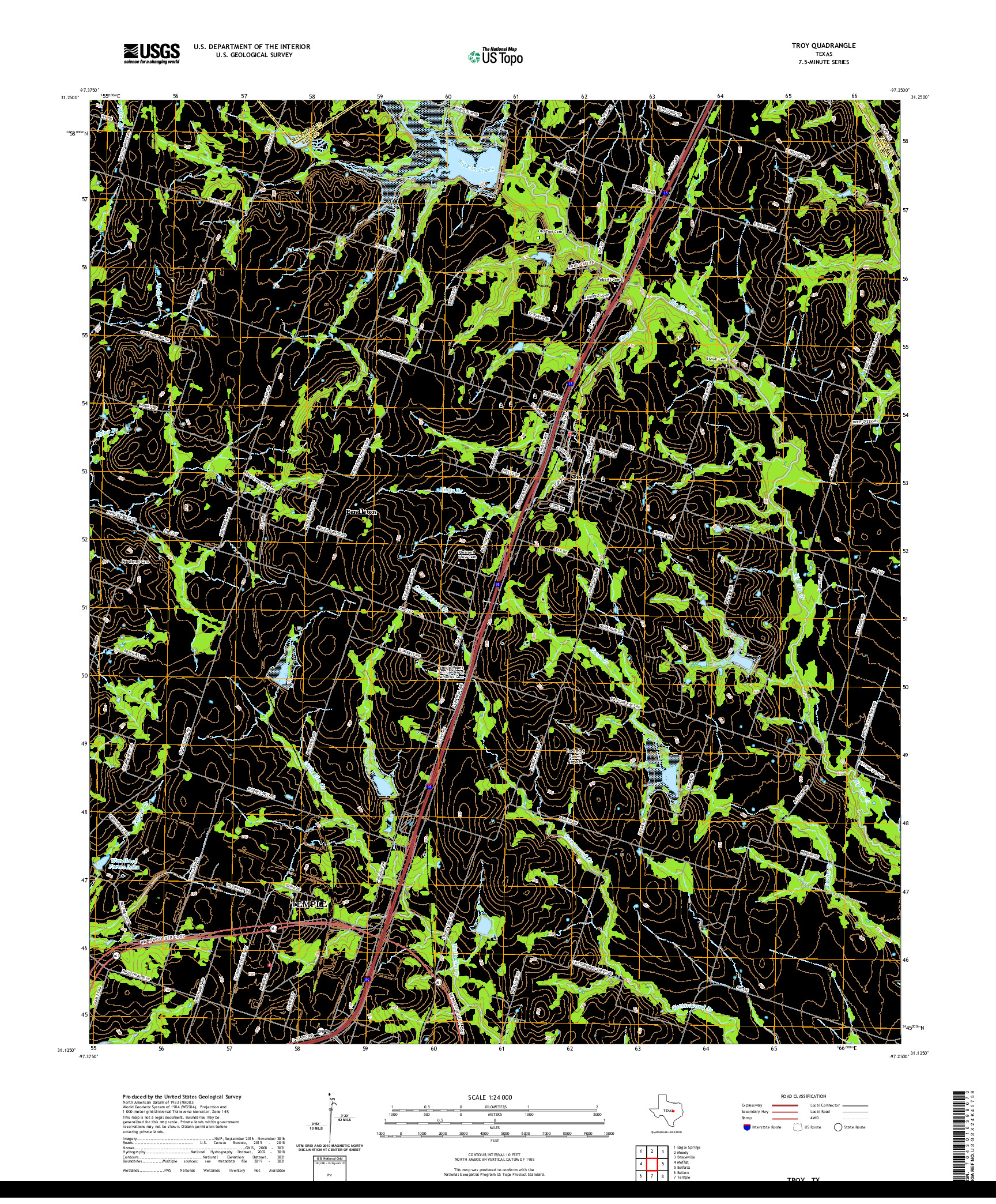 US TOPO 7.5-MINUTE MAP FOR TROY, TX