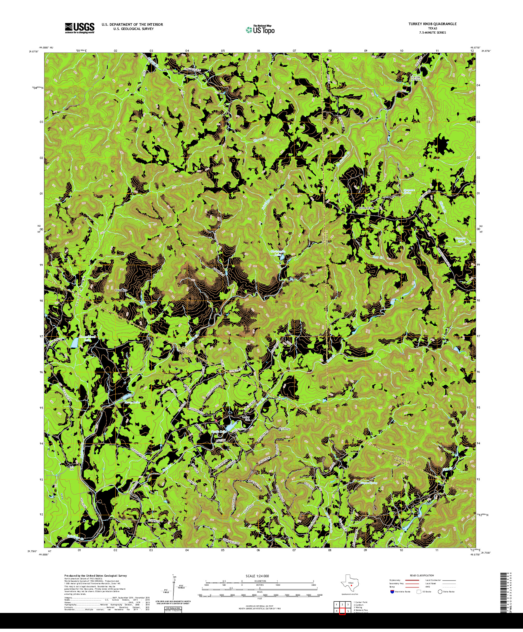 US TOPO 7.5-MINUTE MAP FOR TURKEY KNOB, TX