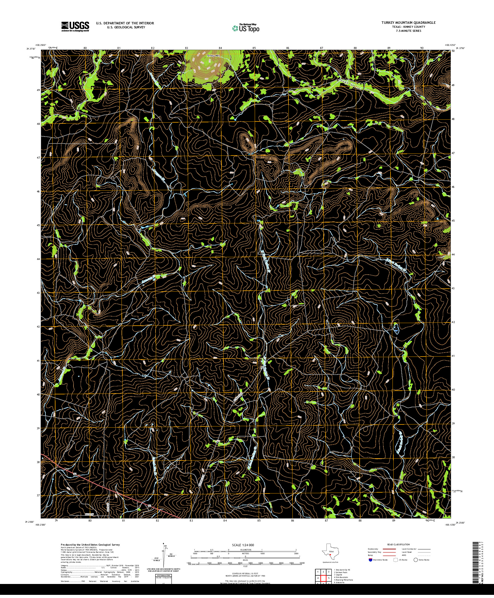 US TOPO 7.5-MINUTE MAP FOR TURKEY MOUNTAIN, TX