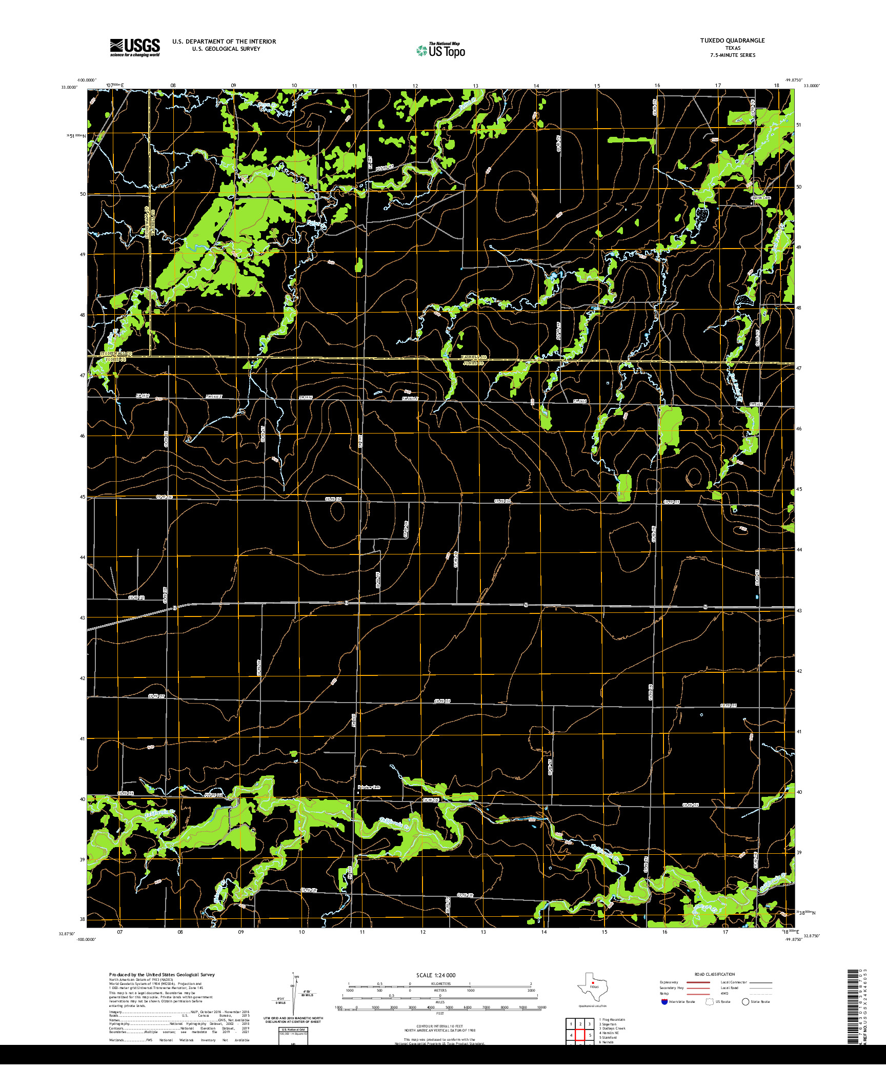 US TOPO 7.5-MINUTE MAP FOR TUXEDO, TX