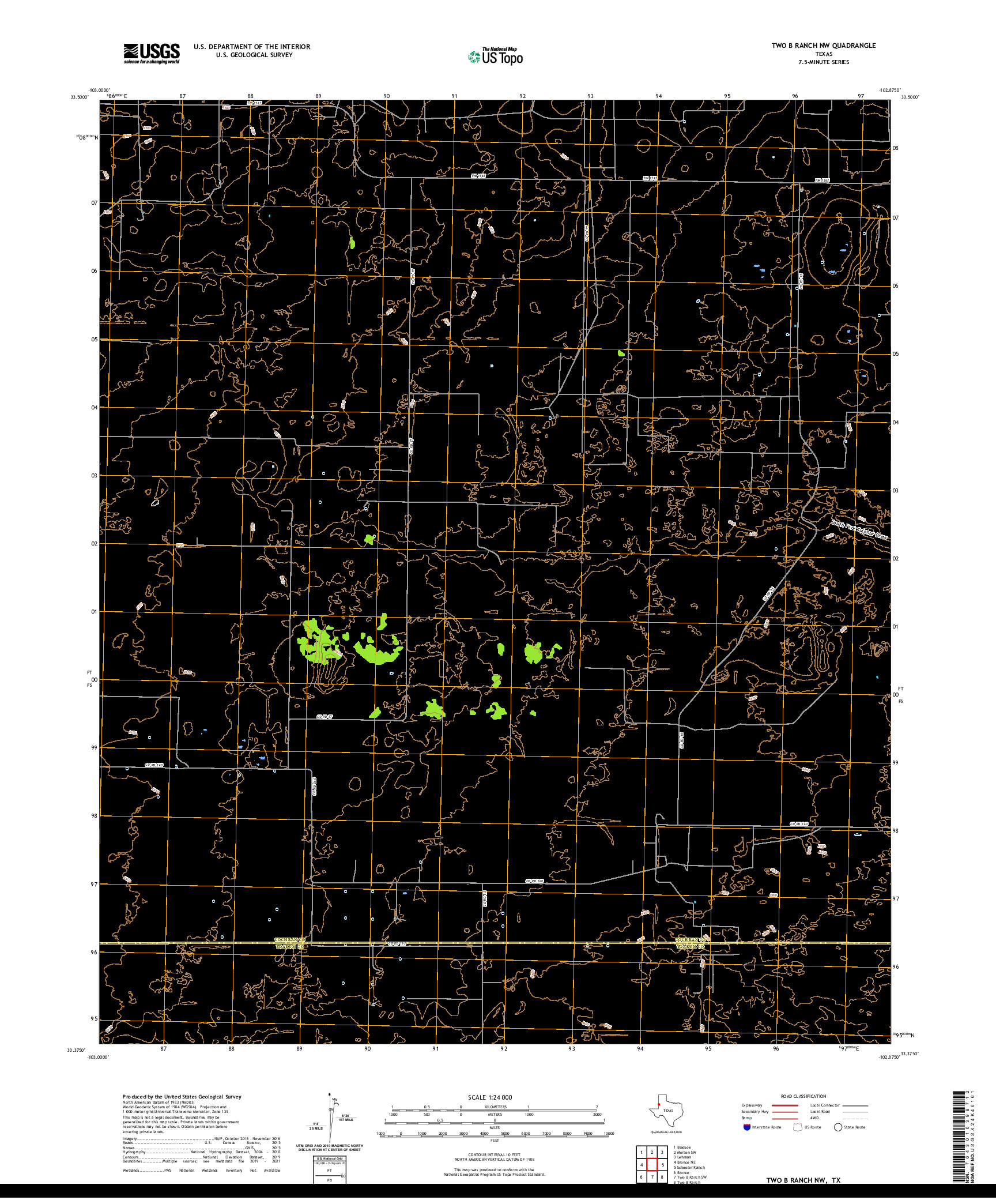 US TOPO 7.5-MINUTE MAP FOR TWO B RANCH NW, TX