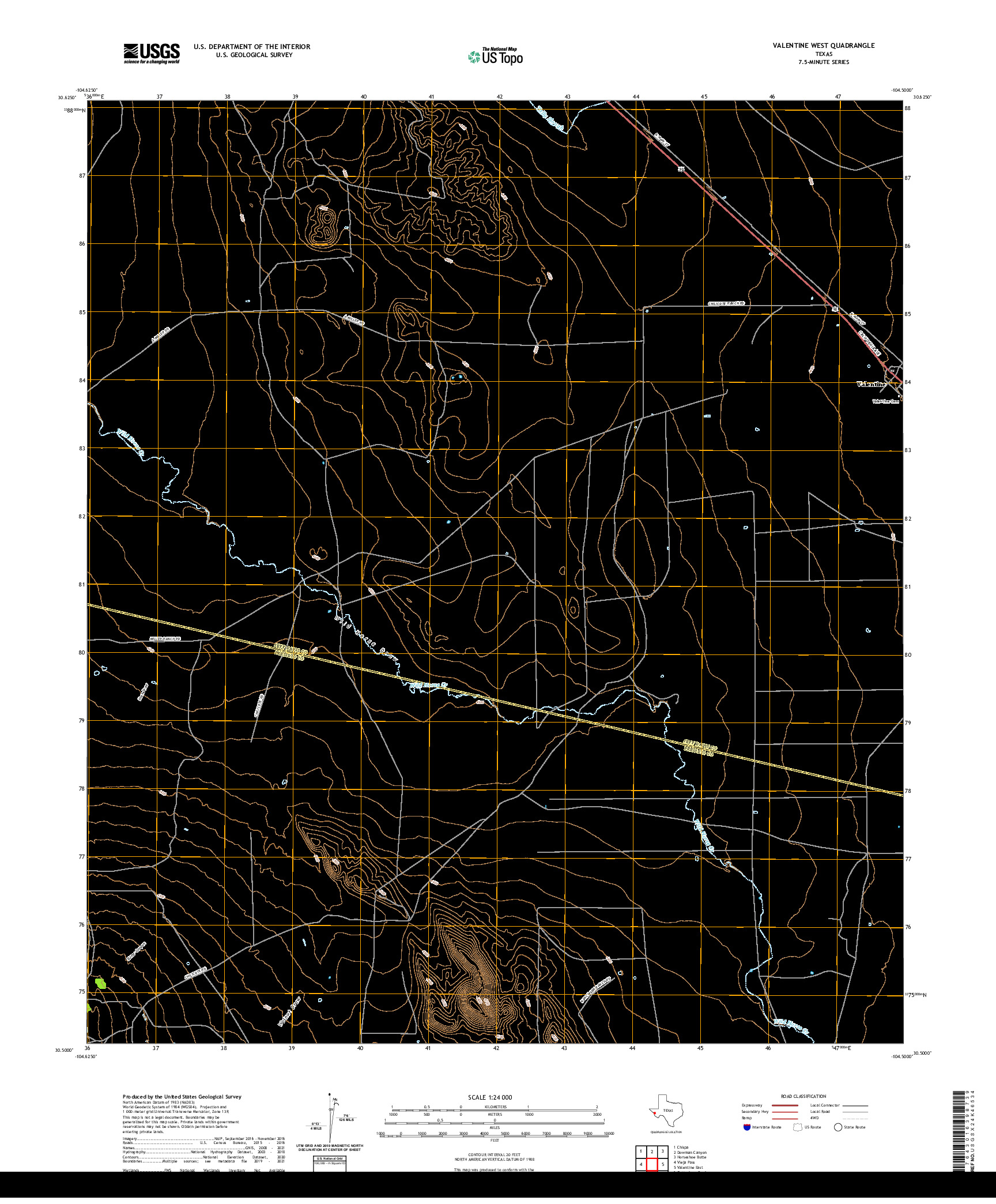 US TOPO 7.5-MINUTE MAP FOR VALENTINE WEST, TX