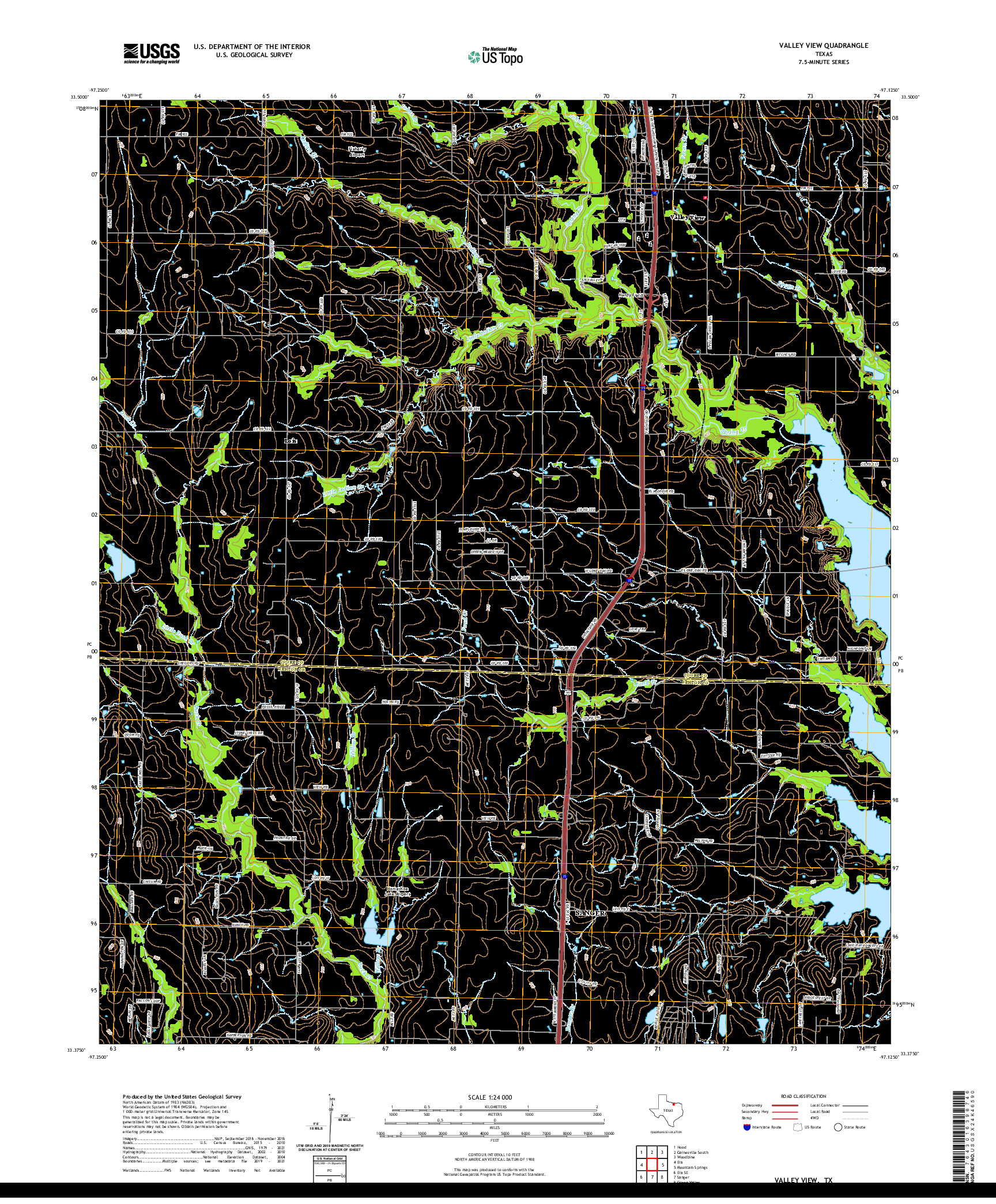 US TOPO 7.5-MINUTE MAP FOR VALLEY VIEW, TX