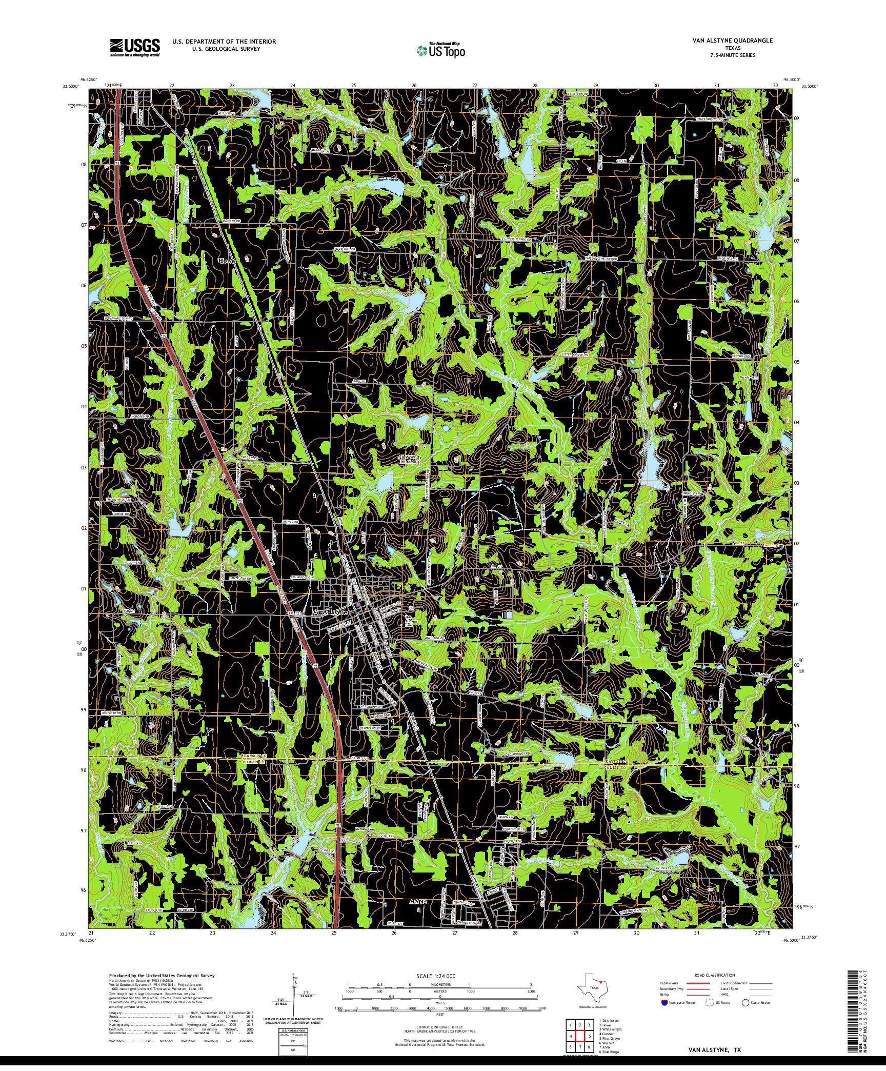 US TOPO 7.5-MINUTE MAP FOR VAN ALSTYNE, TX