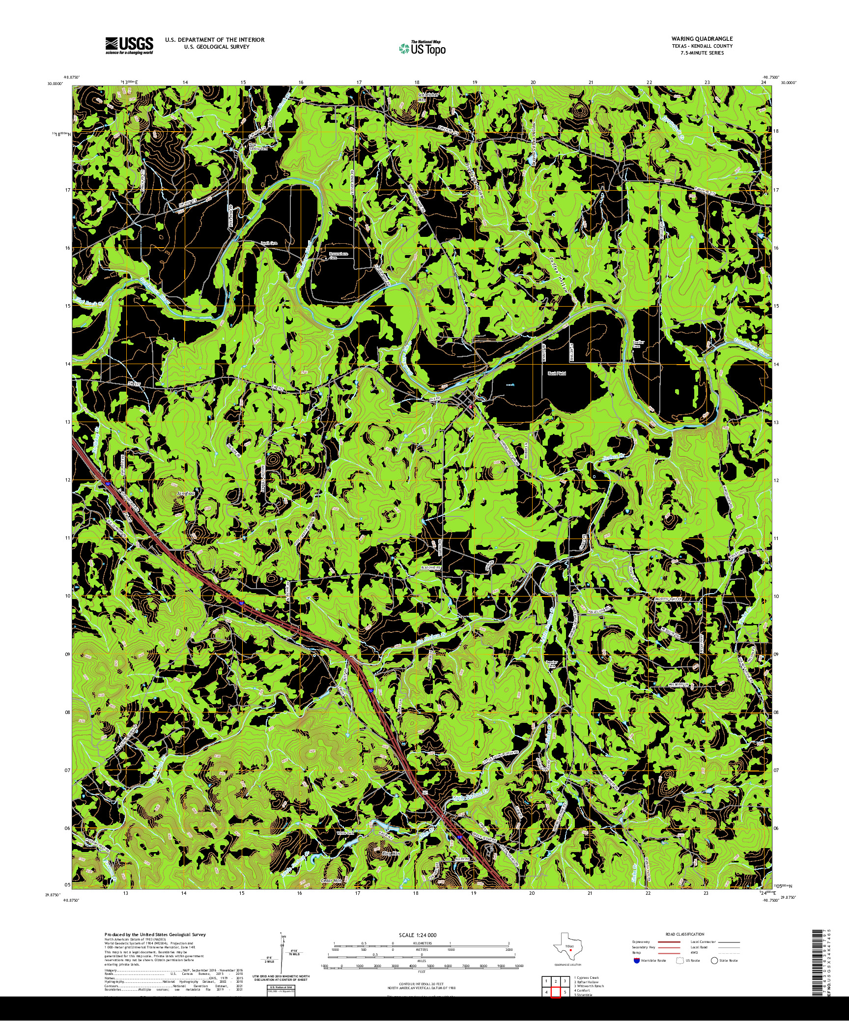 US TOPO 7.5-MINUTE MAP FOR WARING, TX