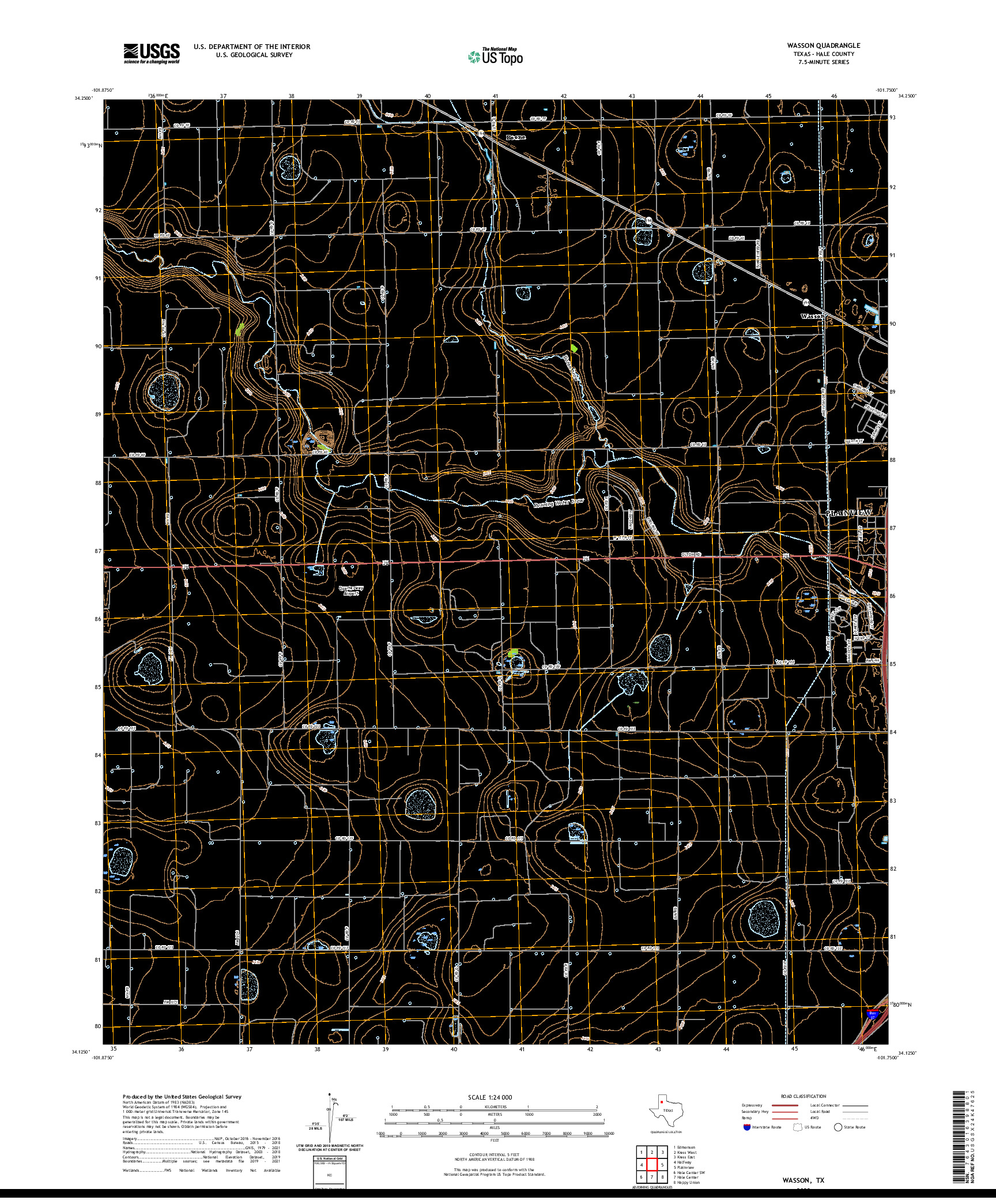 US TOPO 7.5-MINUTE MAP FOR WASSON, TX
