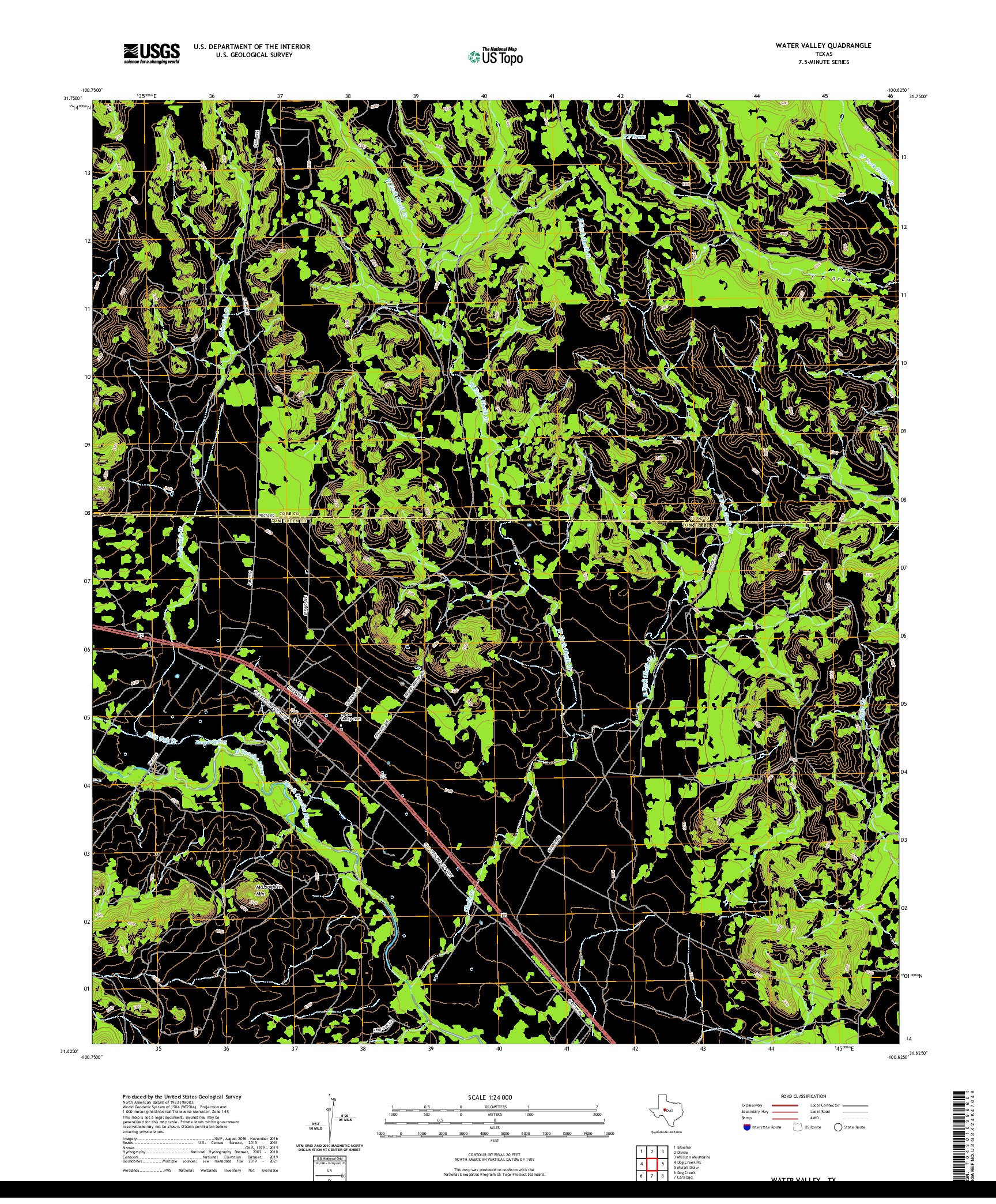 US TOPO 7.5-MINUTE MAP FOR WATER VALLEY, TX