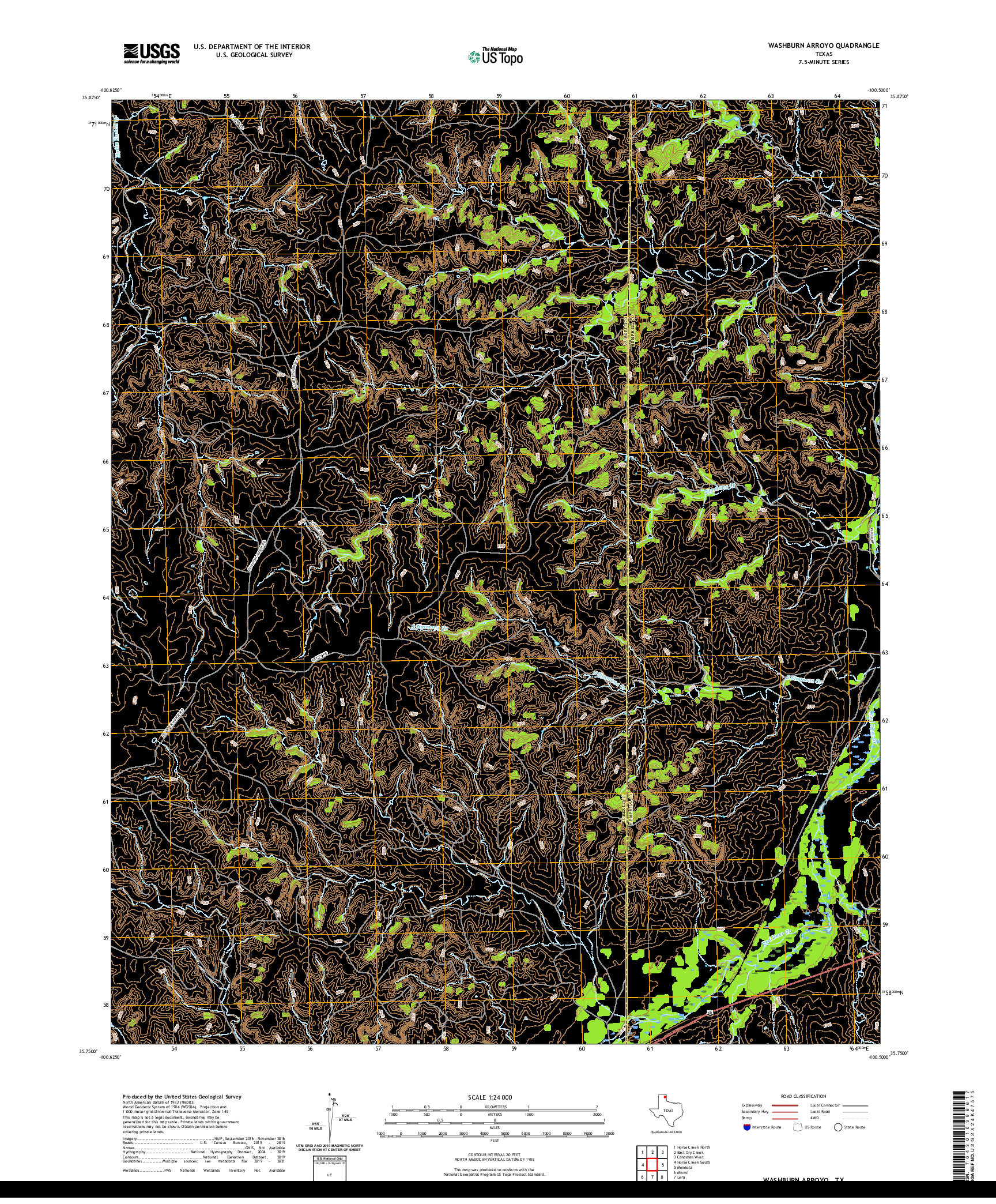 US TOPO 7.5-MINUTE MAP FOR WASHBURN ARROYO, TX