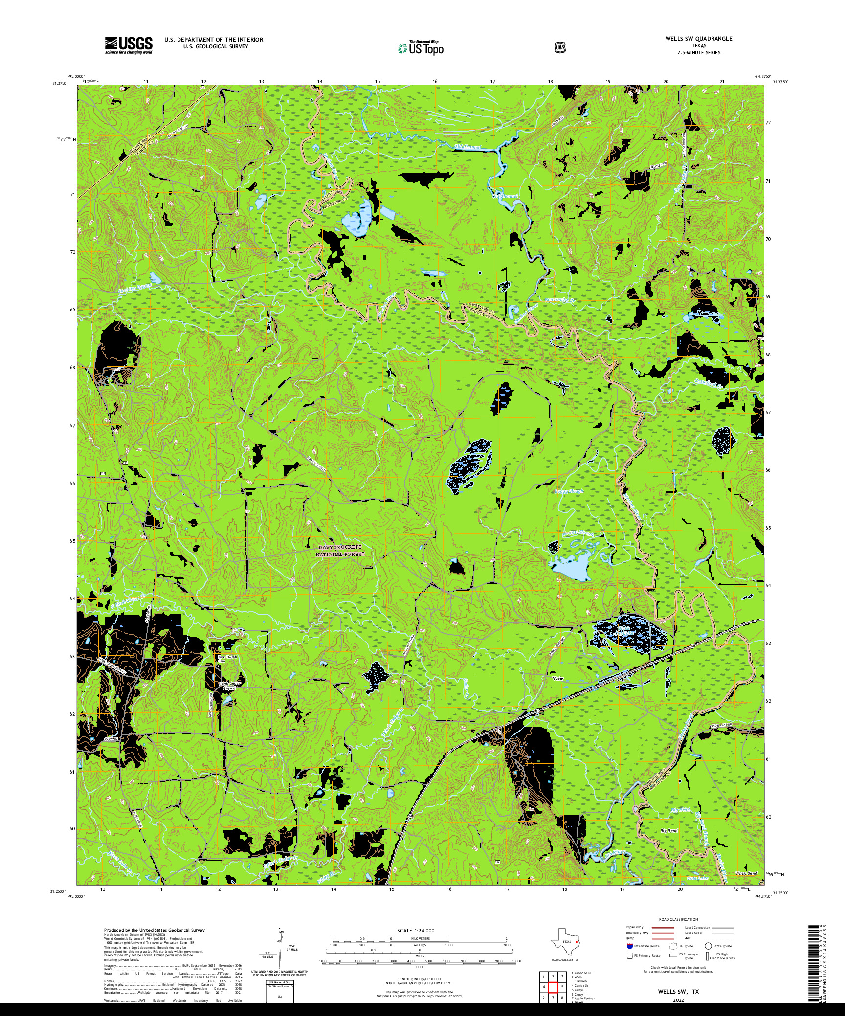 US TOPO 7.5-MINUTE MAP FOR WELLS SW, TX